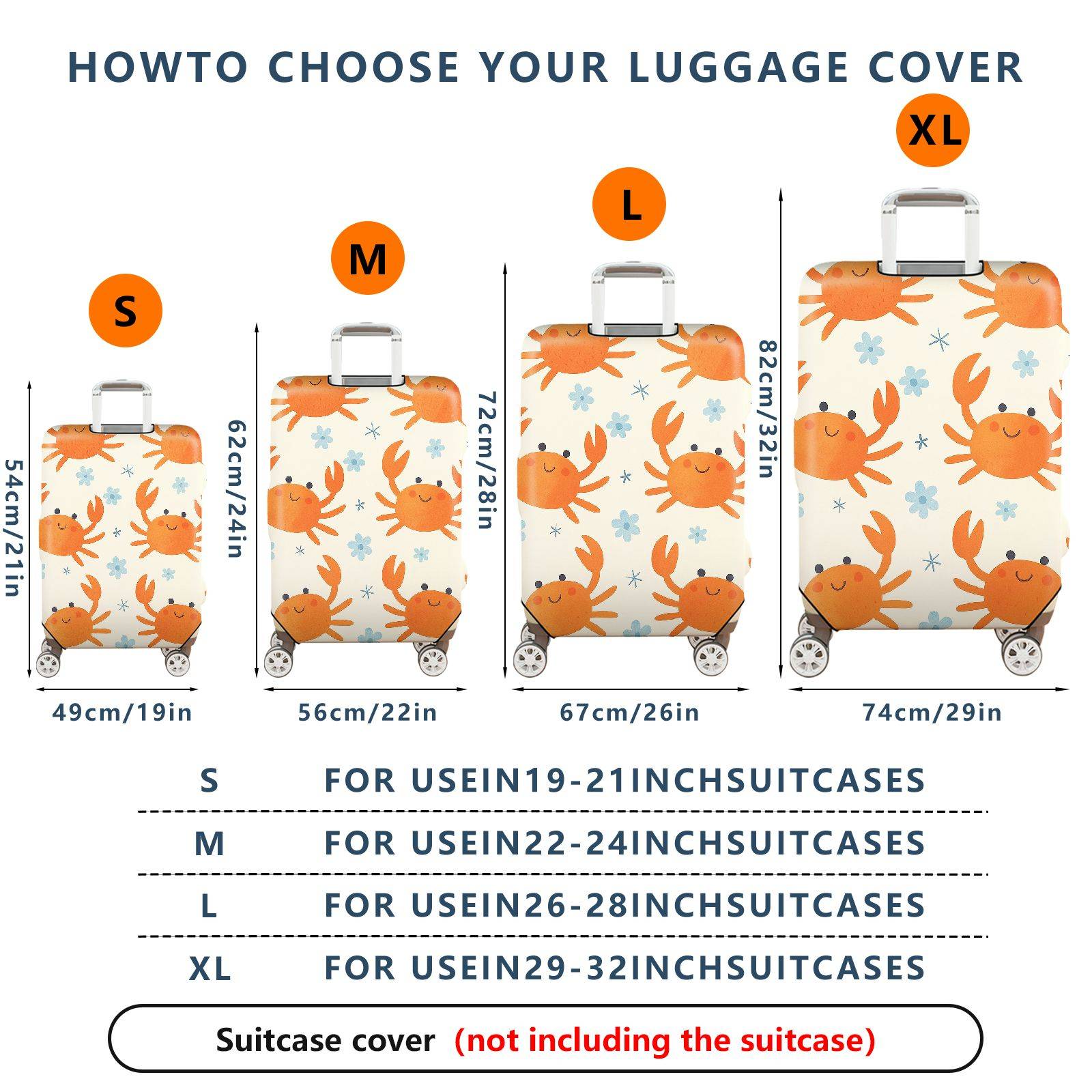 1-Piece Crab  Floral Marine Summer Fun  Suitcase Luggage Cover, Stretch Protective Sleeve