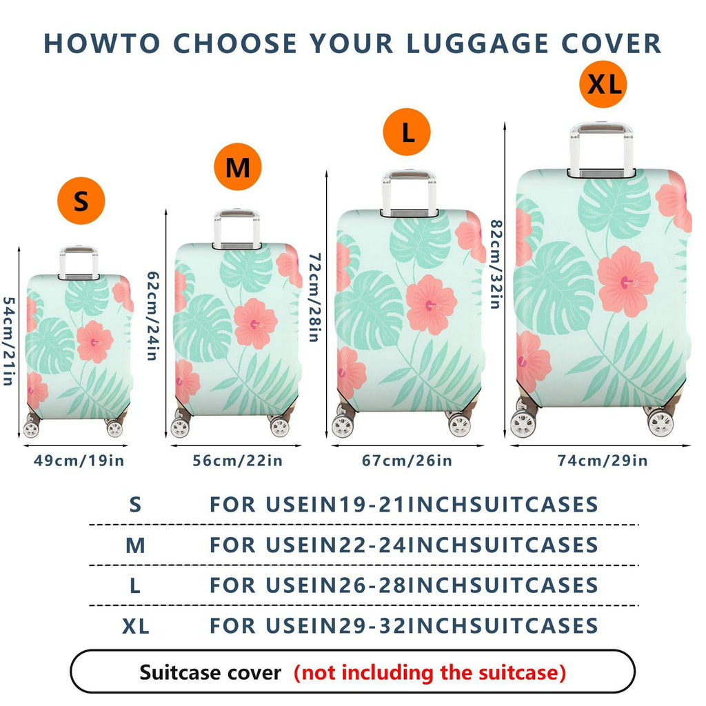 1-Piece Tropical Floral Green Leaves Coral Hibiscus Pattern  Suitcase Luggage Cover, Stretch Protective Sleeve