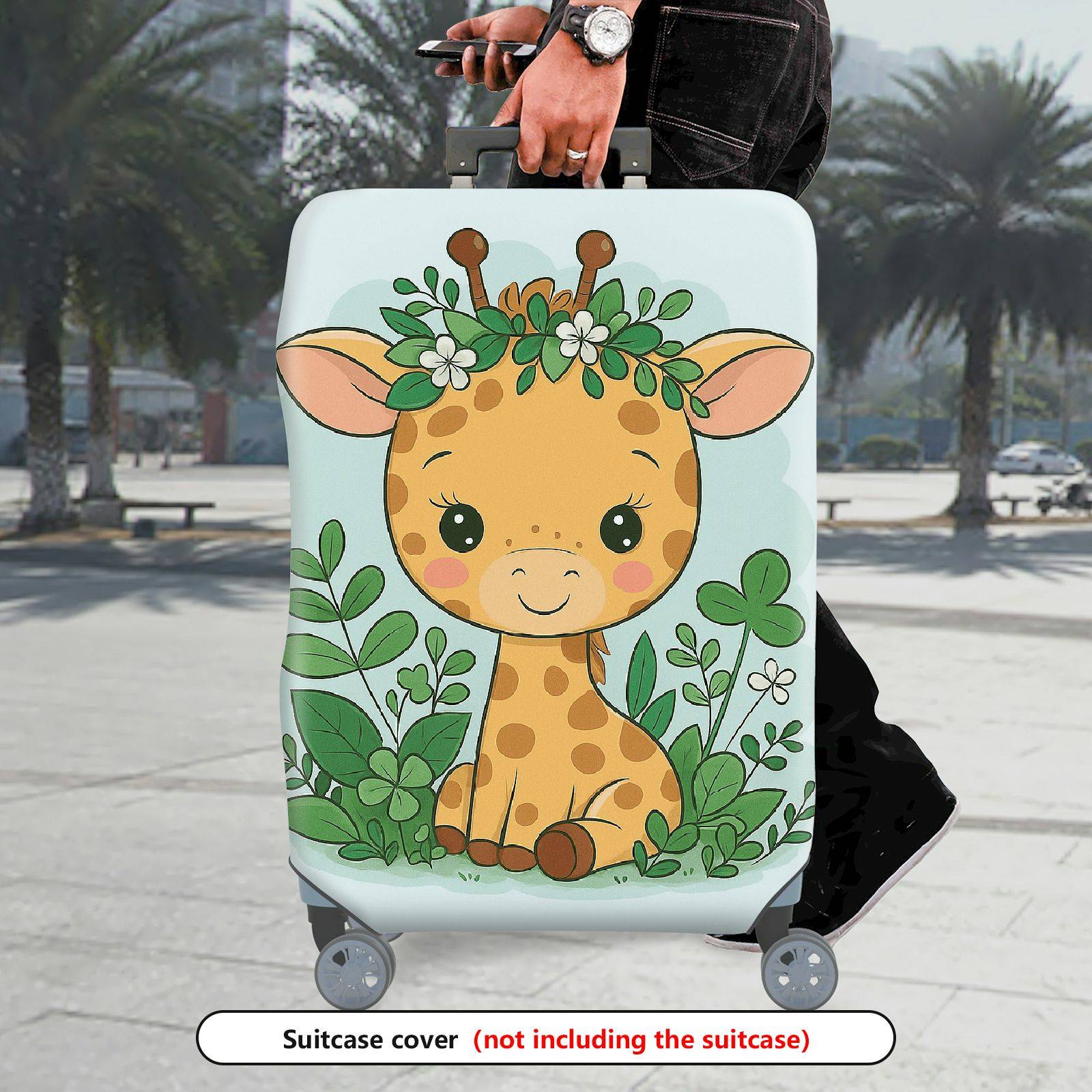 1-Piece Giraffe Forest Floral Animal  Suitcase Luggage Cover, Stretch Protective Sleeve