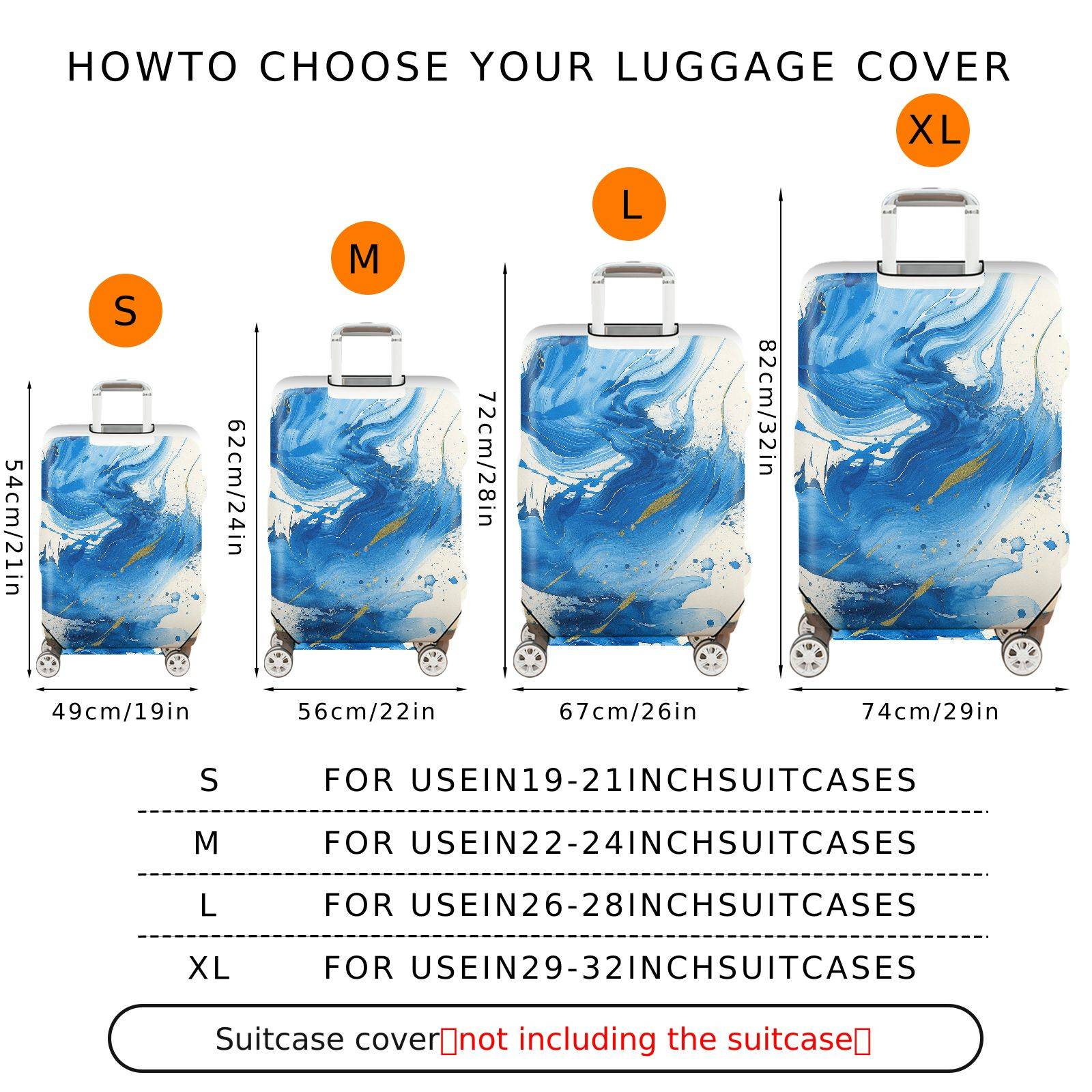 1-Piece Abstract Blue Artistic Swirl Paint Splash Luggage  Suitcase Luggage Cover, Stretch Protective Sleeve