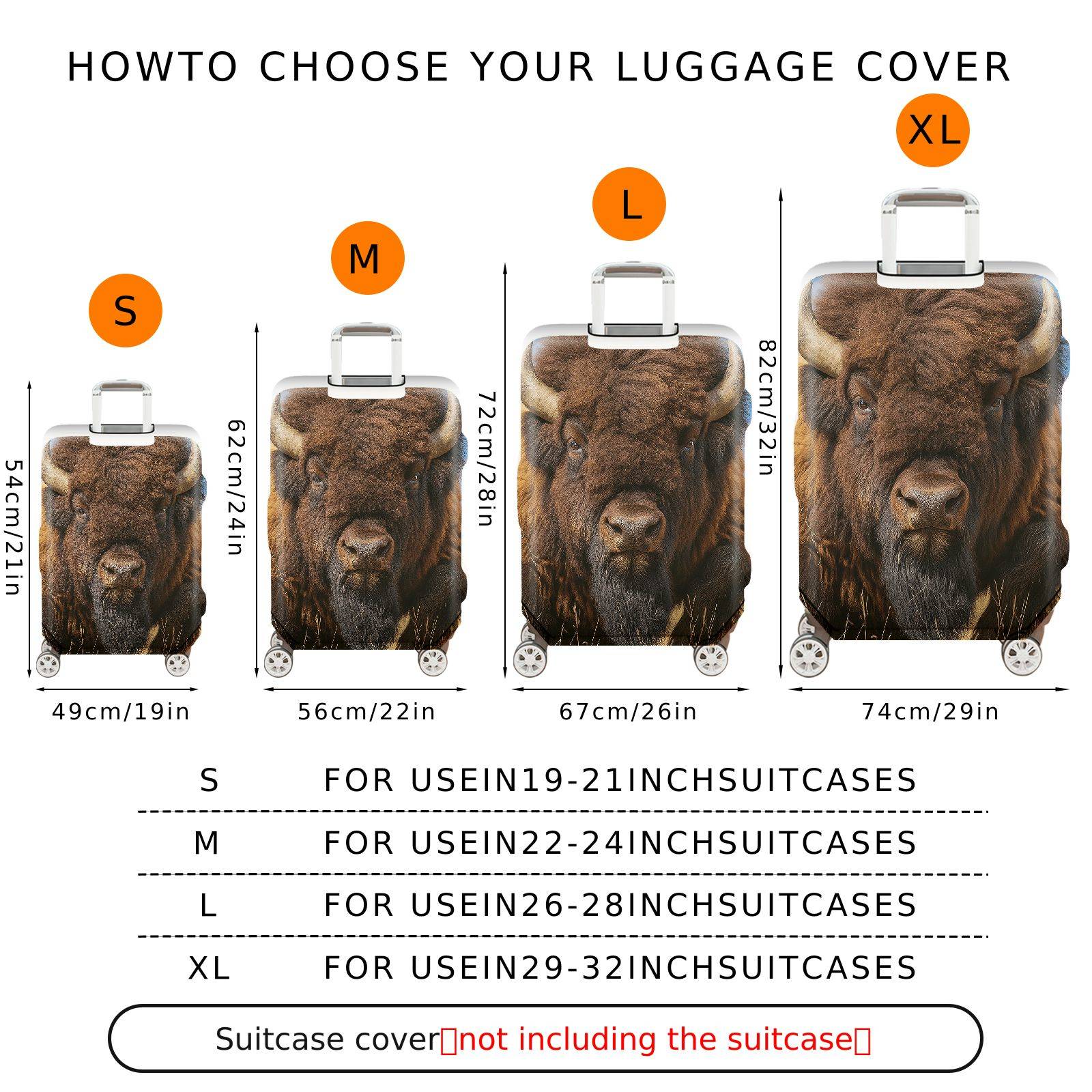 1-Piece Animal Wildlife Nature Scenery Western Landscape Buffalo  Suitcase Luggage Cover, Stretch Protective Sleeve