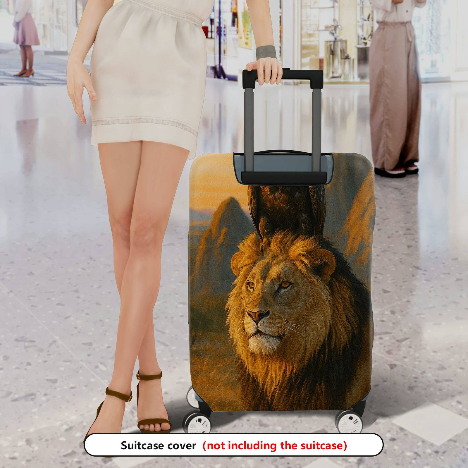 1-Piece Lion Eagle Sunset Landscape Animal Art Nature  Suitcase Luggage Cover, Stretch Protective Sleeve