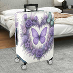 1-Piece Purple Butterfly Floral Rose Lavender Artistic  Suitcase Luggage Cover, Stretch Protective Sleeve