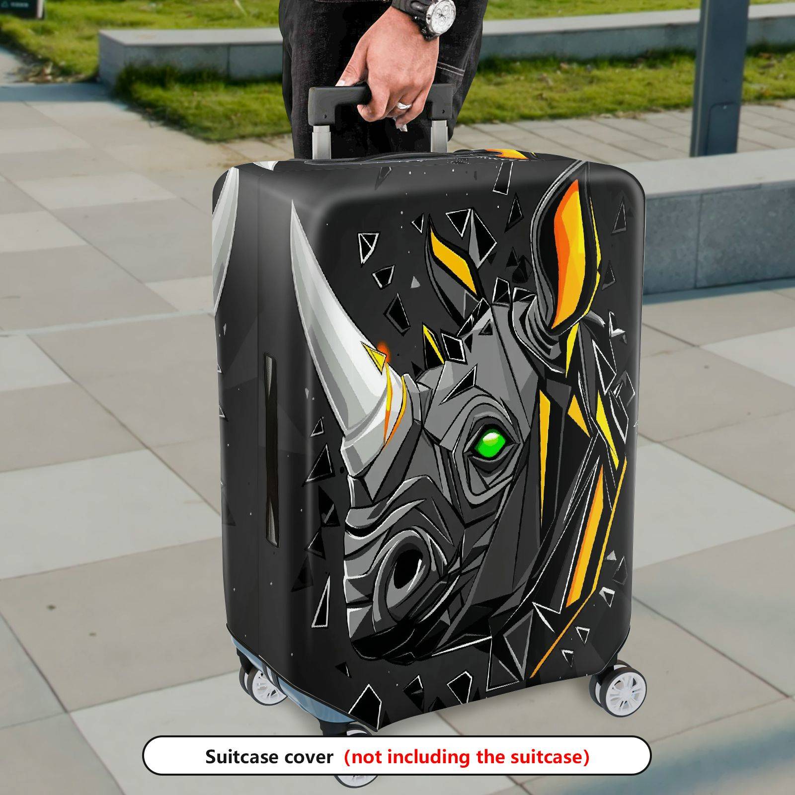 1-Piece Abstract Geometric Animal Horns Colorful Eye Rhino  Suitcase Luggage Cover, Stretch Protective Sleeve