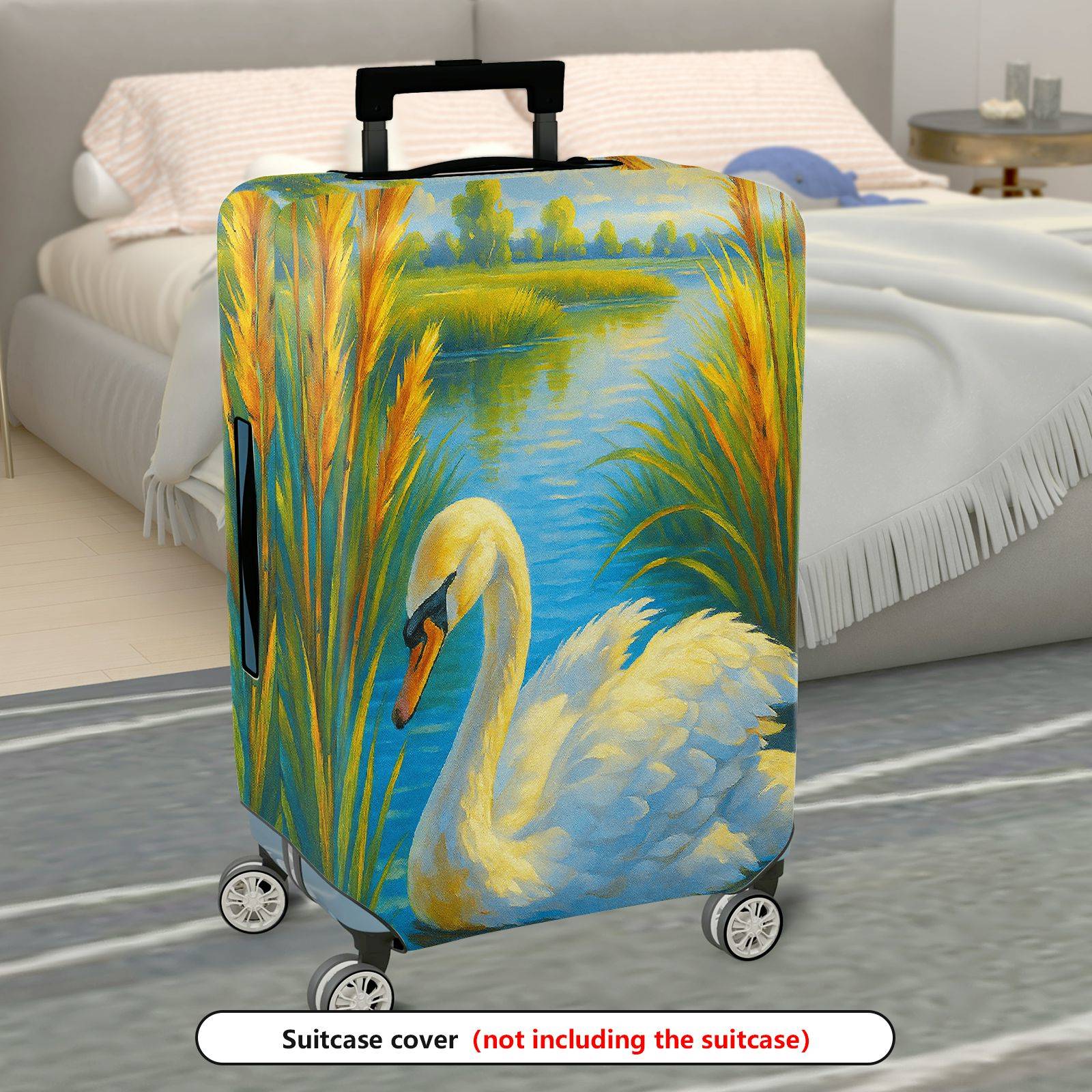 1-Piece Swan Lake Nature Art Landscape Animal Scenic  Suitcase Luggage Cover, Stretch Protective Sleeve