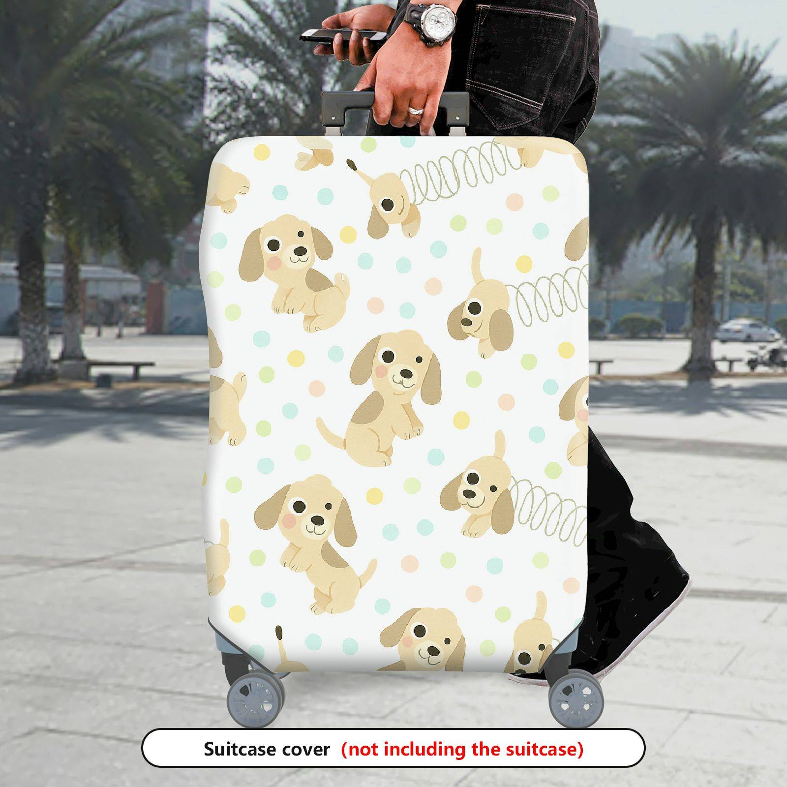 1-Piece Cute  Puppy Dog Polka Dot Spring Travel  Suitcase Luggage Cover, Stretch Protective Sleeve
