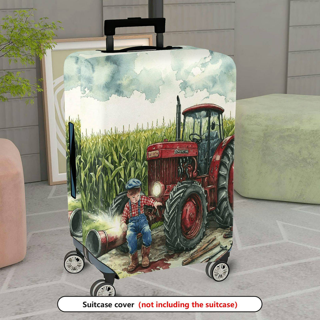 1-Piece Rustic Farm Tractor Countryside Landscape Harvest  Suitcase Luggage Cover, Stretch Protective Sleeve