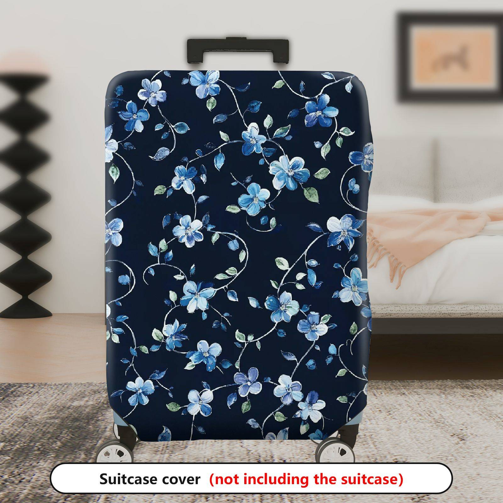 1-Piece Floral Blue Vine Pattern Travel Holiday Design  Suitcase Luggage Cover, Stretch Protective Sleeve