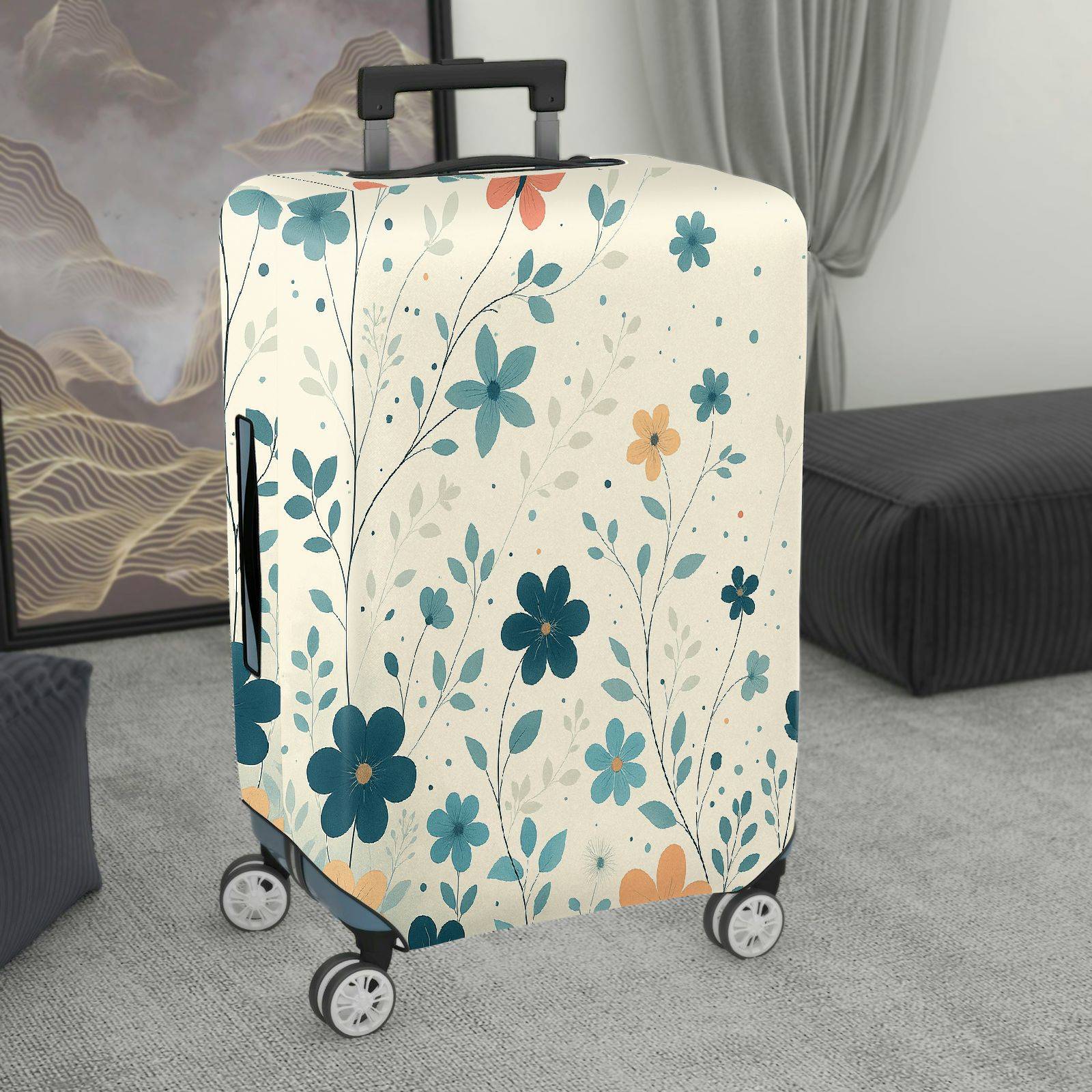 1-Piece Floral Leaf Pattern Decorative Travel  Suitcase Luggage Cover, Stretch Protective Sleeve