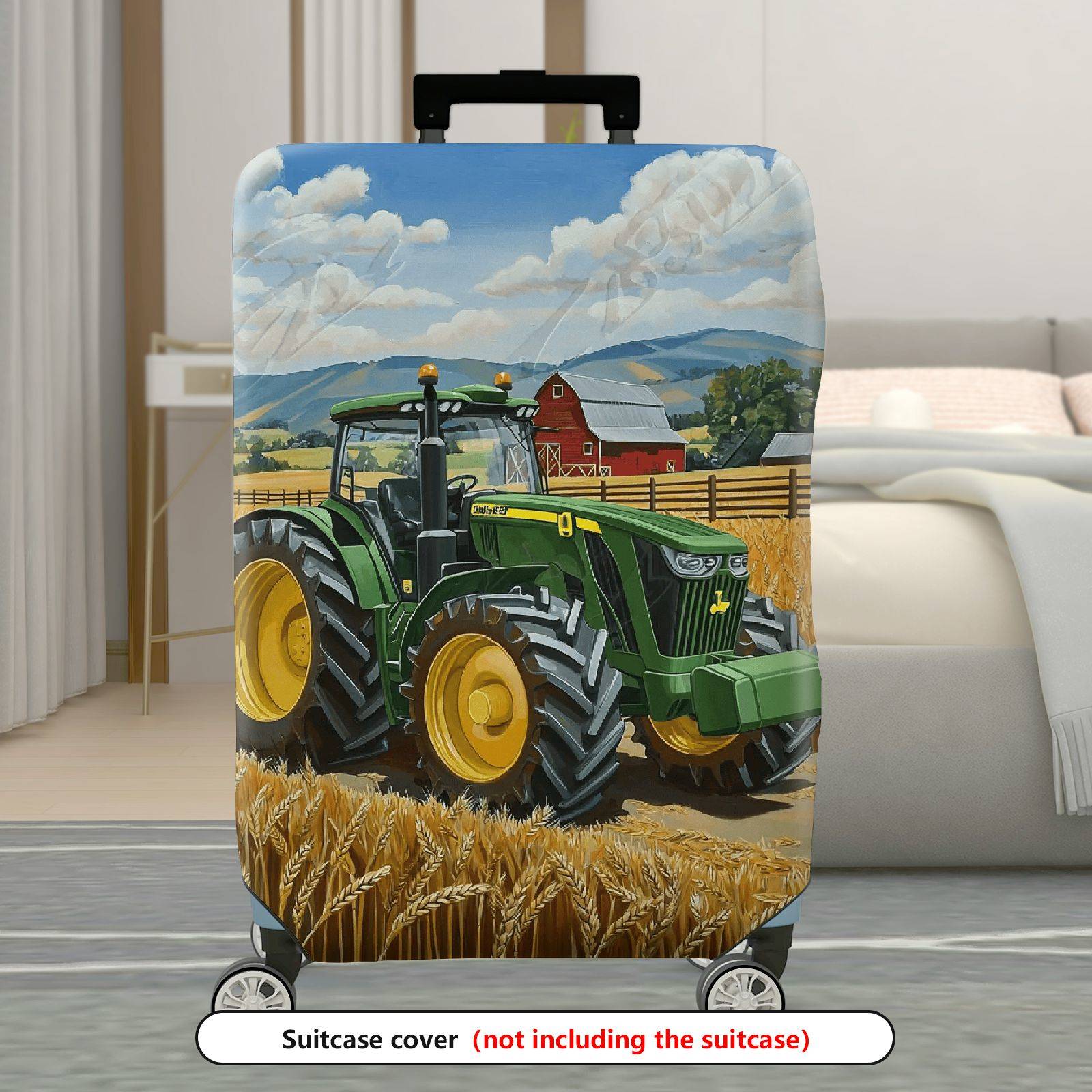 1-Piece Farm Tractor Countryside Barn Wheat Field Landscape  Suitcase Luggage Cover, Stretch Protective Sleeve