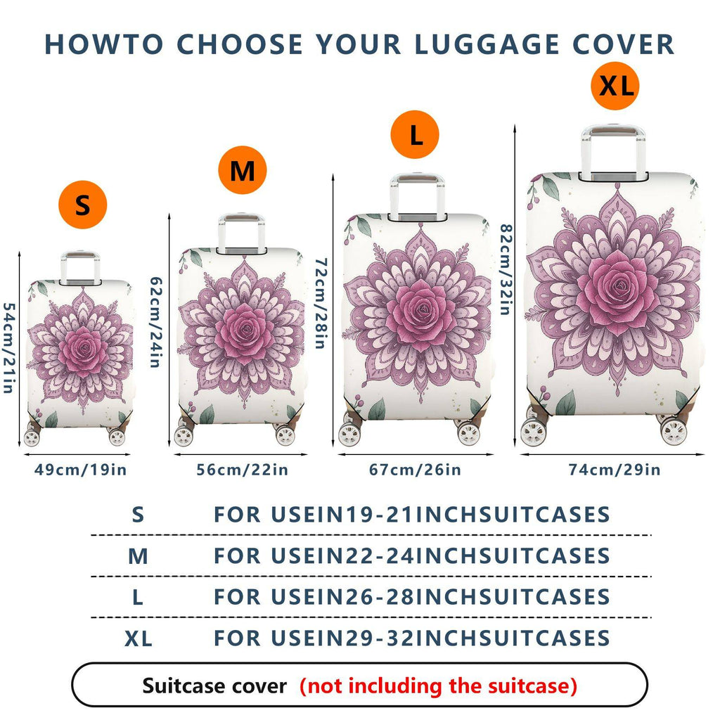 1-Piece Floral Mandala Rose Leaf Artistic Bohemian Spiritual  Suitcase Luggage Cover, Stretch Protective Sleeve
