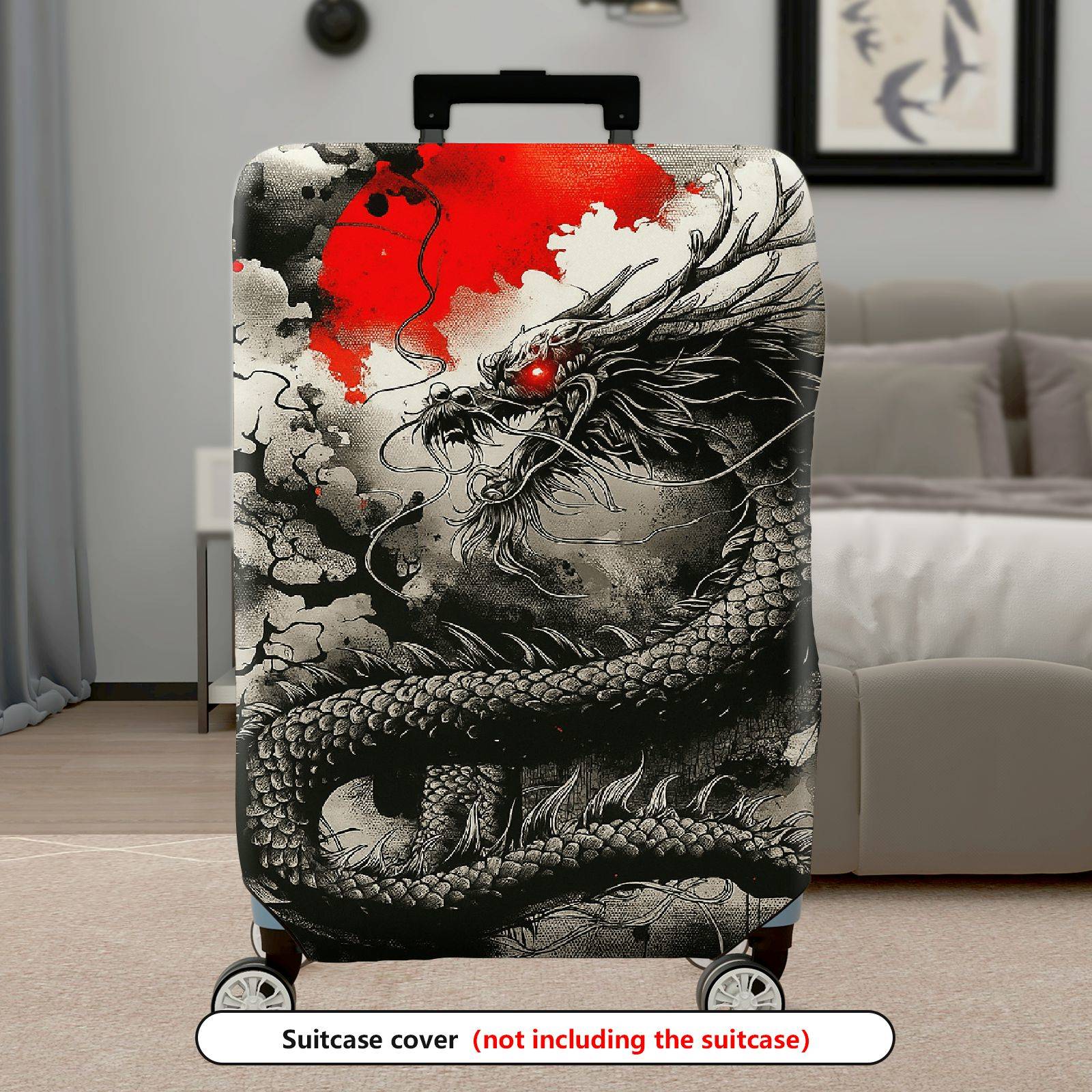 1-Piece Dragon Abstract Red Black Grey Artistic Mythical Creature Battle  Suitcase Luggage Cover, Stretch Protective Sleeve