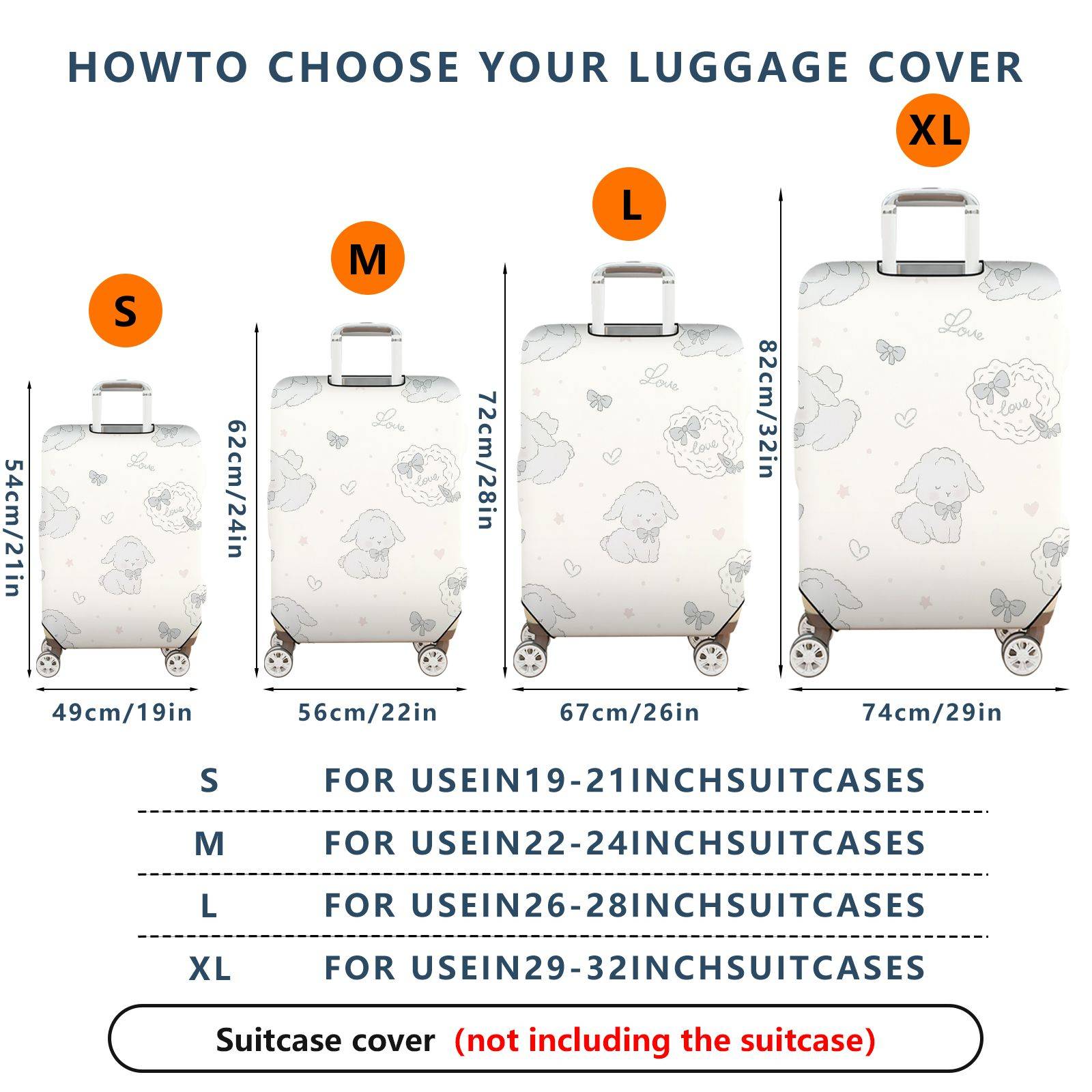 1-Piece Cute Pastel Sheep Bow Heart Star  Suitcase Luggage Cover, Stretch Protective Sleeve