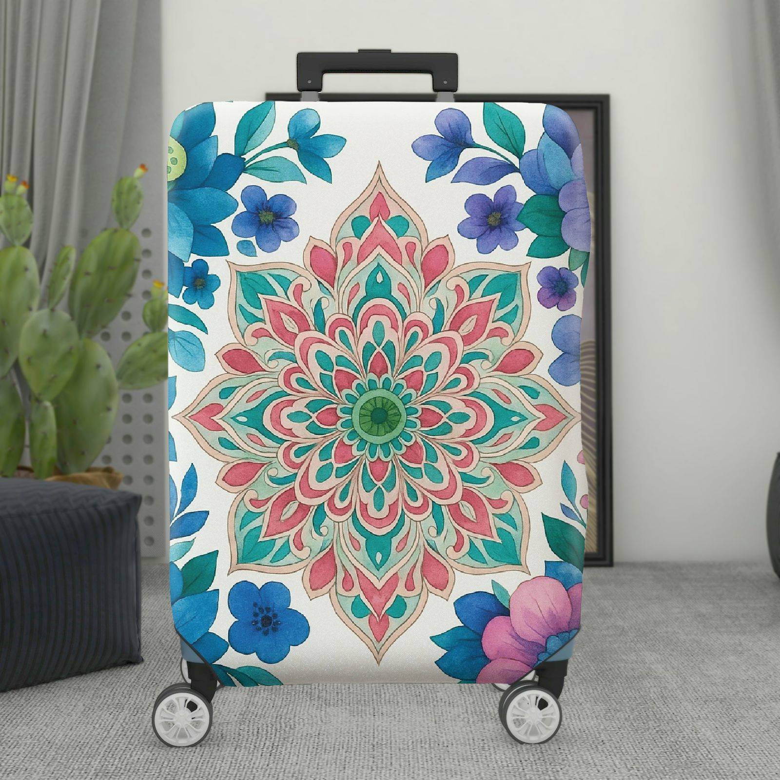 1-Piece Mandala Floral Colorful Vibrant Artistic Decorative  Suitcase Luggage Cover, Stretch Protective Sleeve