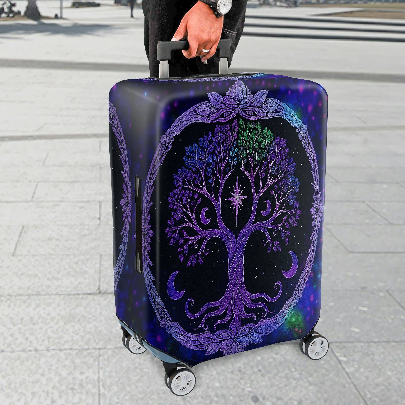 1-Piece Cosmic Night Moon Stars Tree  Suitcase Luggage Cover, Stretch Protective Sleeve