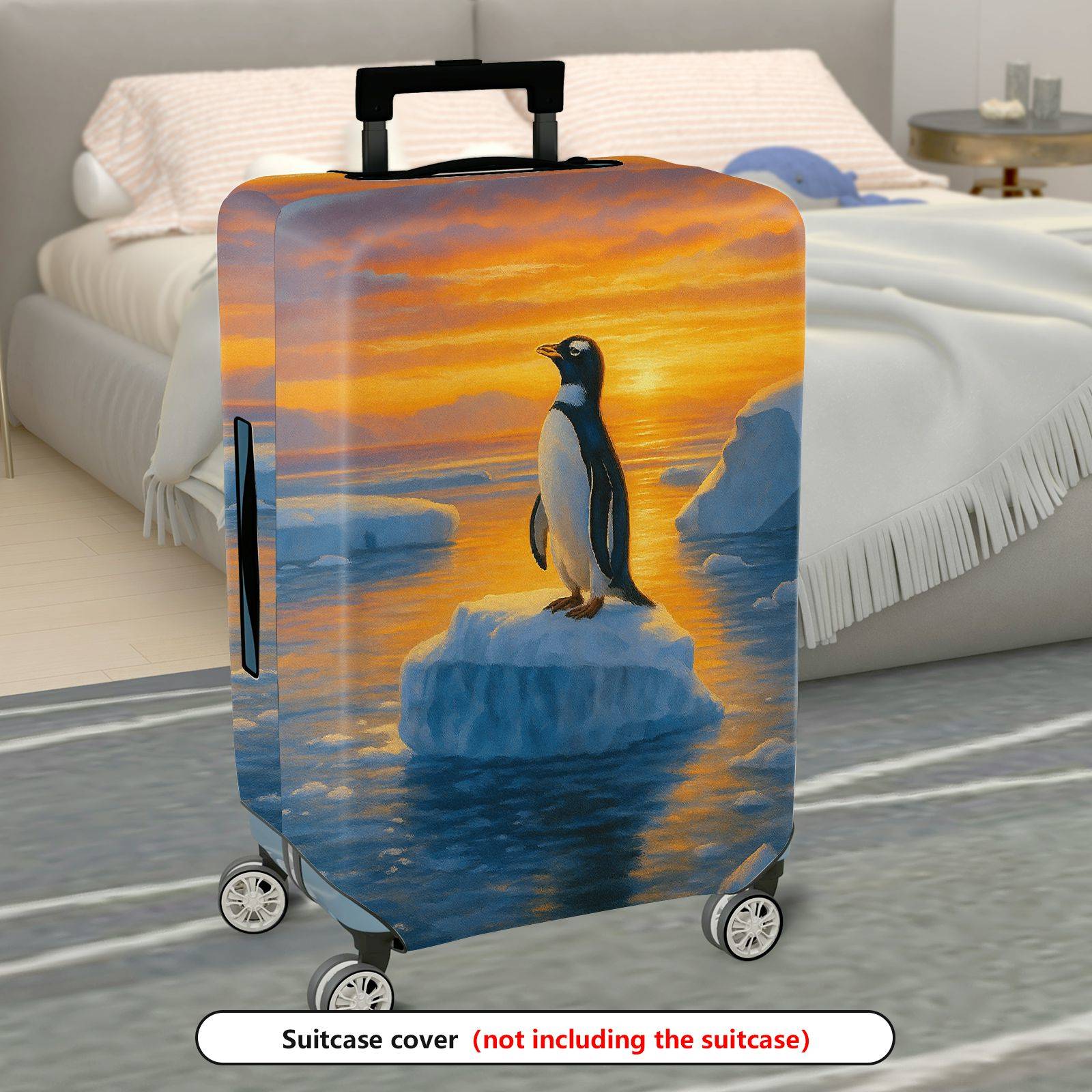 1-Piece Penguin Arctic Sunset Ice Ocean Landscape  Suitcase Luggage Cover, Stretch Protective Sleeve
