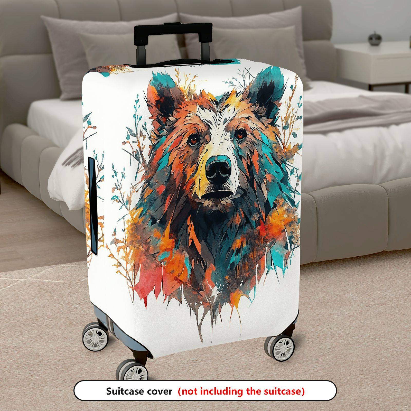 1-Piece Abstract Artistic Bear Nature Colorful Stylish  Suitcase Luggage Cover, Stretch Protective Sleeve