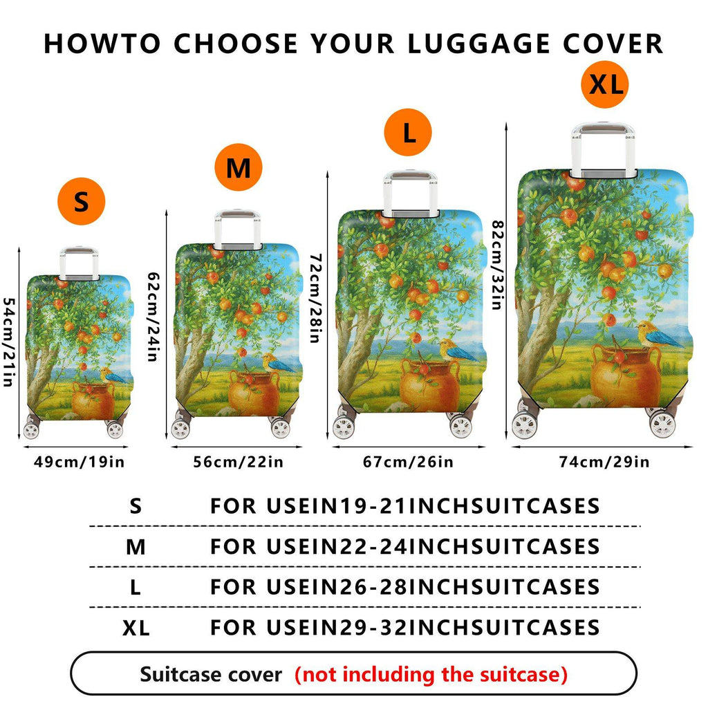 1-Piece Nature Landscape Bird Tree Fruit Pot  Suitcase Luggage Cover, Stretch Protective Sleeve