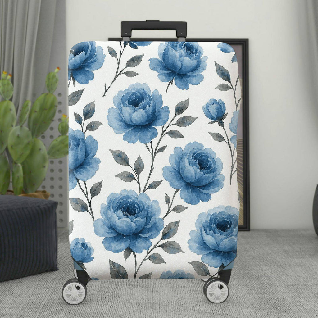 1-Piece Blue Flower Floral Artistic Vibrant Elegant  Suitcase Luggage Cover, Stretch Protective Sleeve