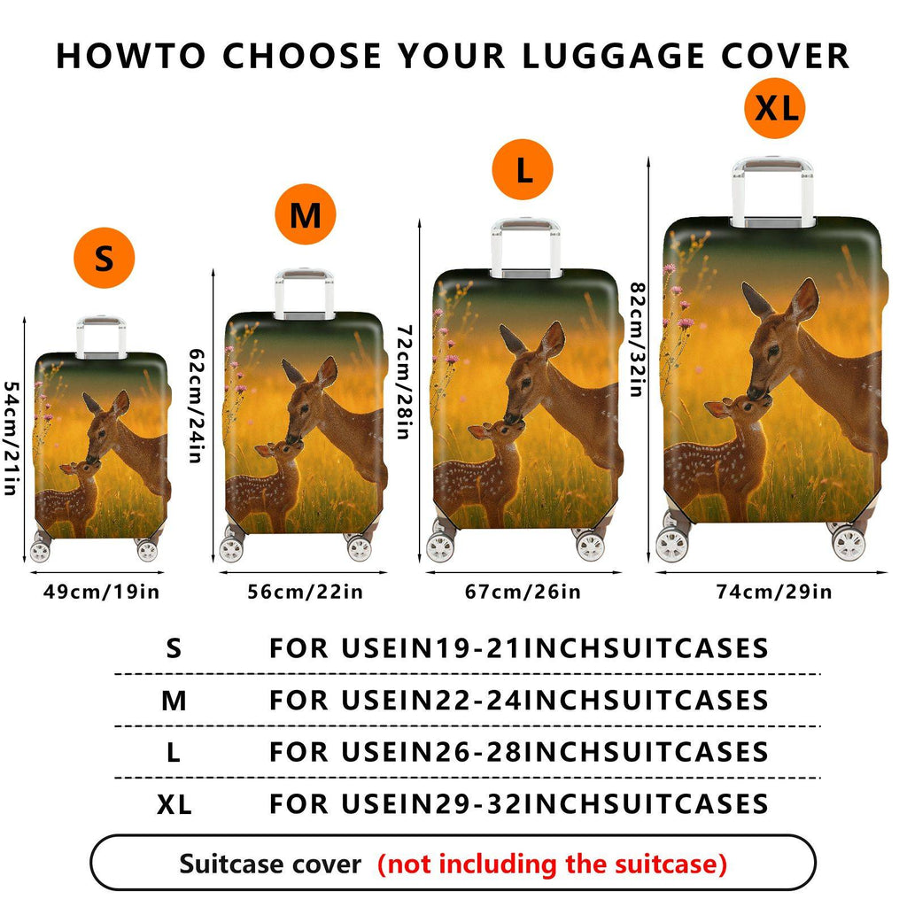 1-Piece Deer Nature Sunset Floral Animal Landscape  Suitcase Luggage Cover, Stretch Protective Sleeve