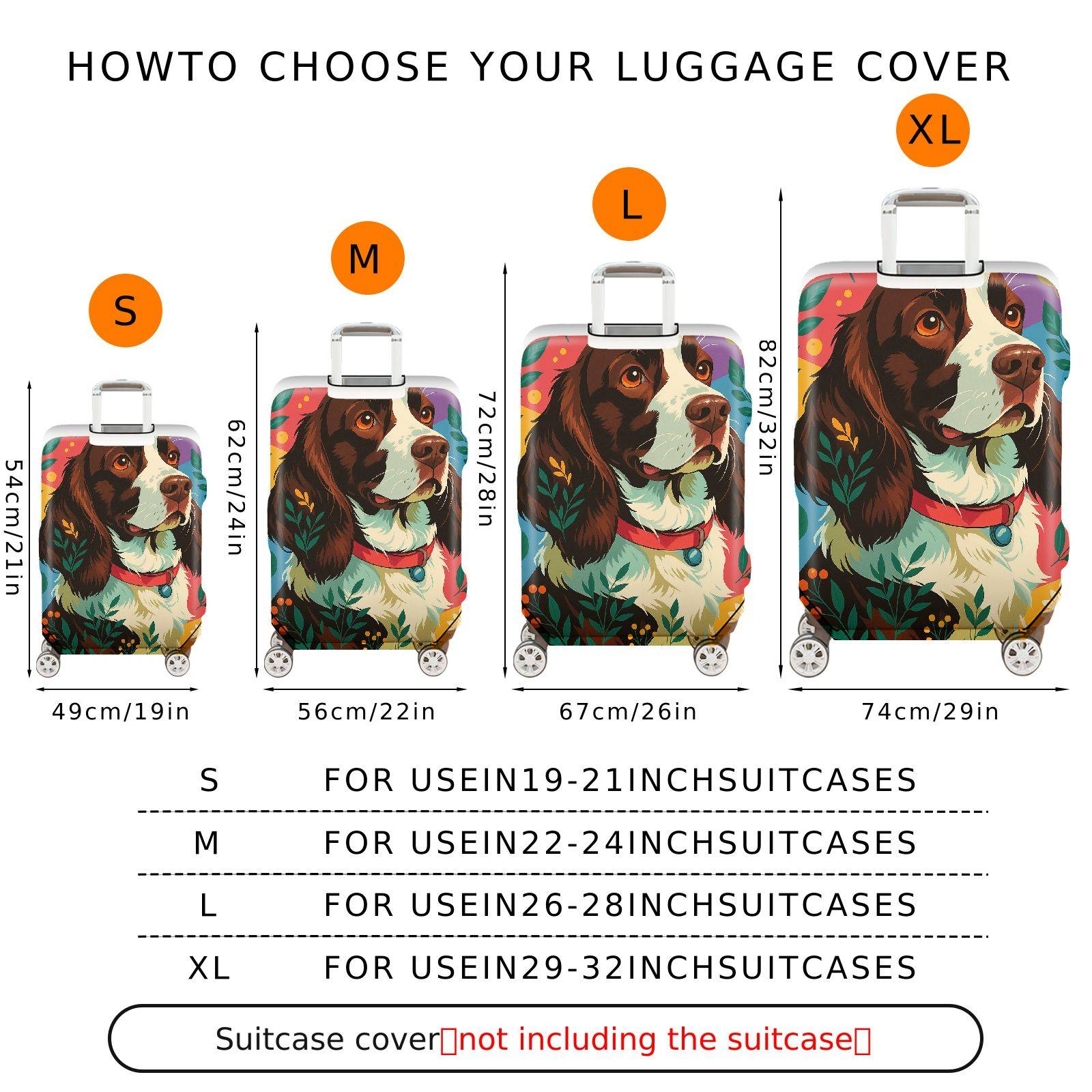 1-Piece Dog Floral Colorful Artistic Pet Travel Holiday  Suitcase Luggage Cover, Stretch Protective Sleeve
