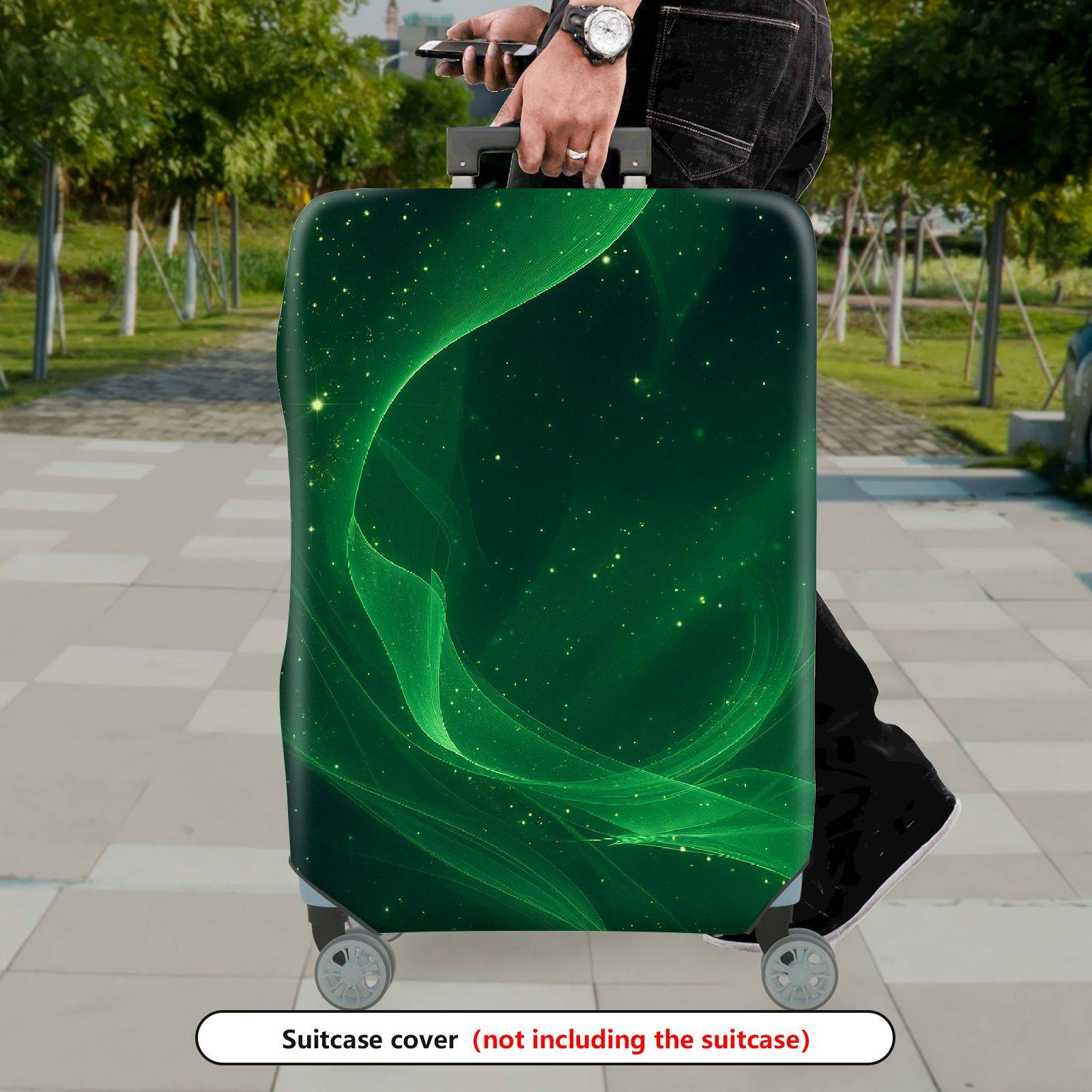 1-Piece Green Aurora Starry Night Cosmic Glow Universe  Suitcase Luggage Cover, Stretch Protective Sleeve