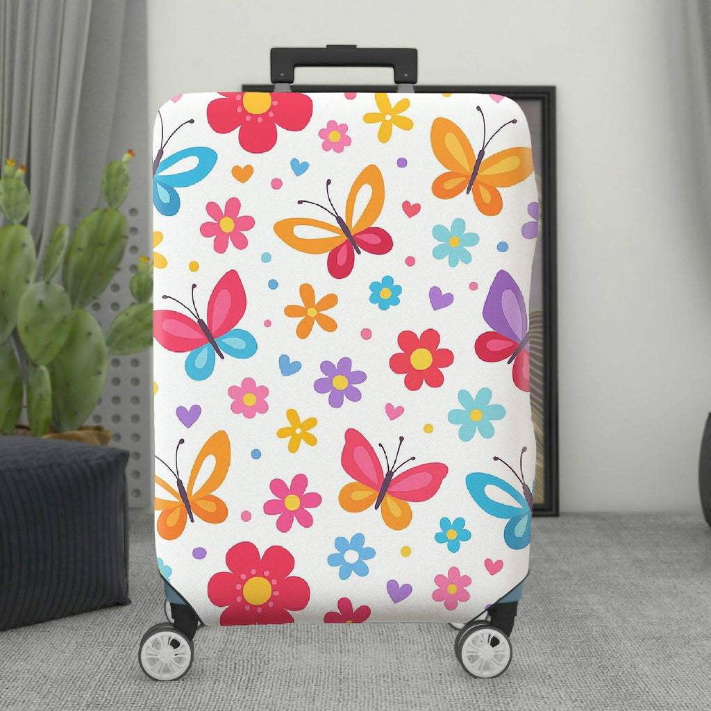 1-Piece Colorful Floral Butterfly Heart Travel Holiday Vibrant  Suitcase Luggage Cover, Stretch Protective Sleeve