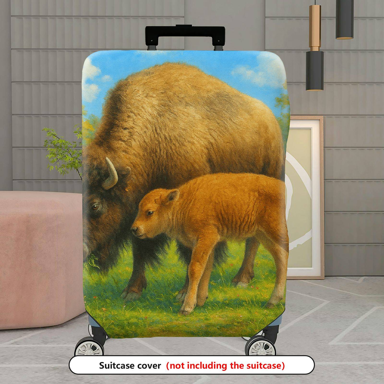 1-Piece Bison Wildlife Landscape Nature Artistic Animal  Suitcase Luggage Cover, Stretch Protective Sleeve