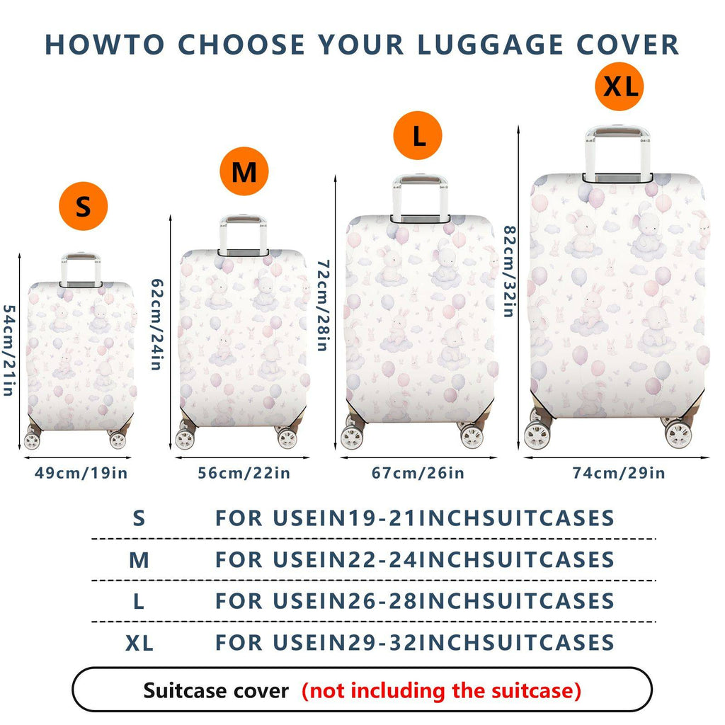 1-Piece Cute Rabbit Balloon Cloud Pastel Travel  Suitcase Luggage Cover, Stretch Protective Sleeve