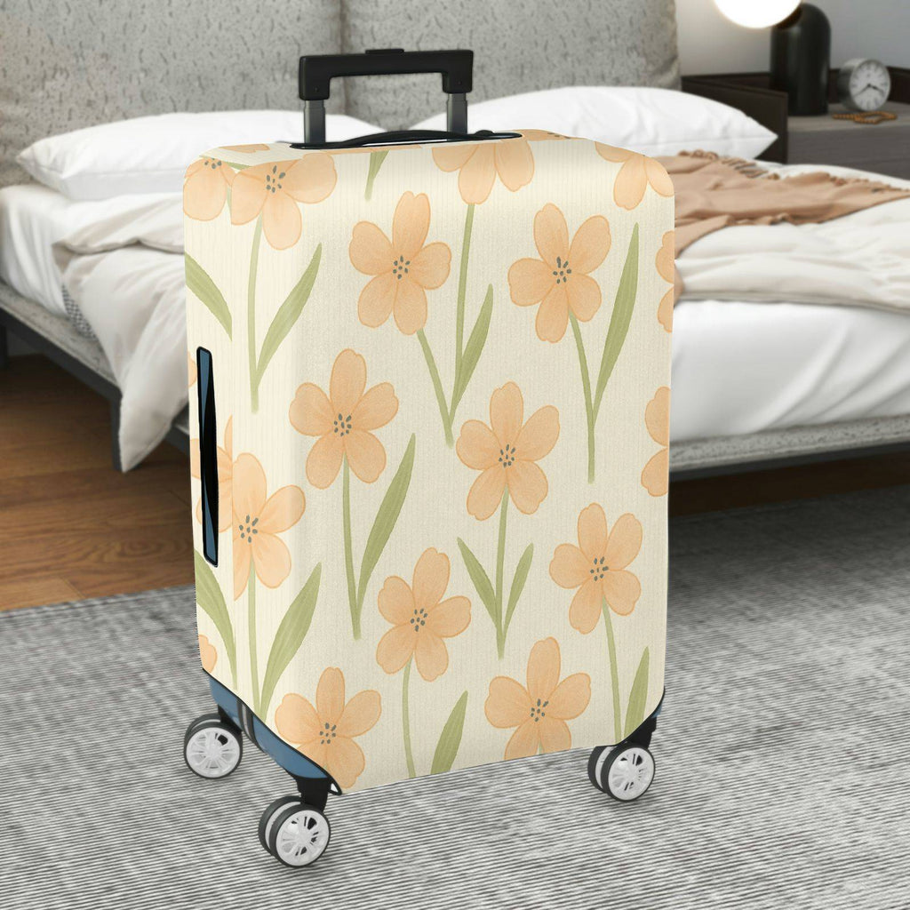 1-Piece Floral Botanical Beige Green Pastel Spring  Suitcase Luggage Cover, Stretch Protective Sleeve
