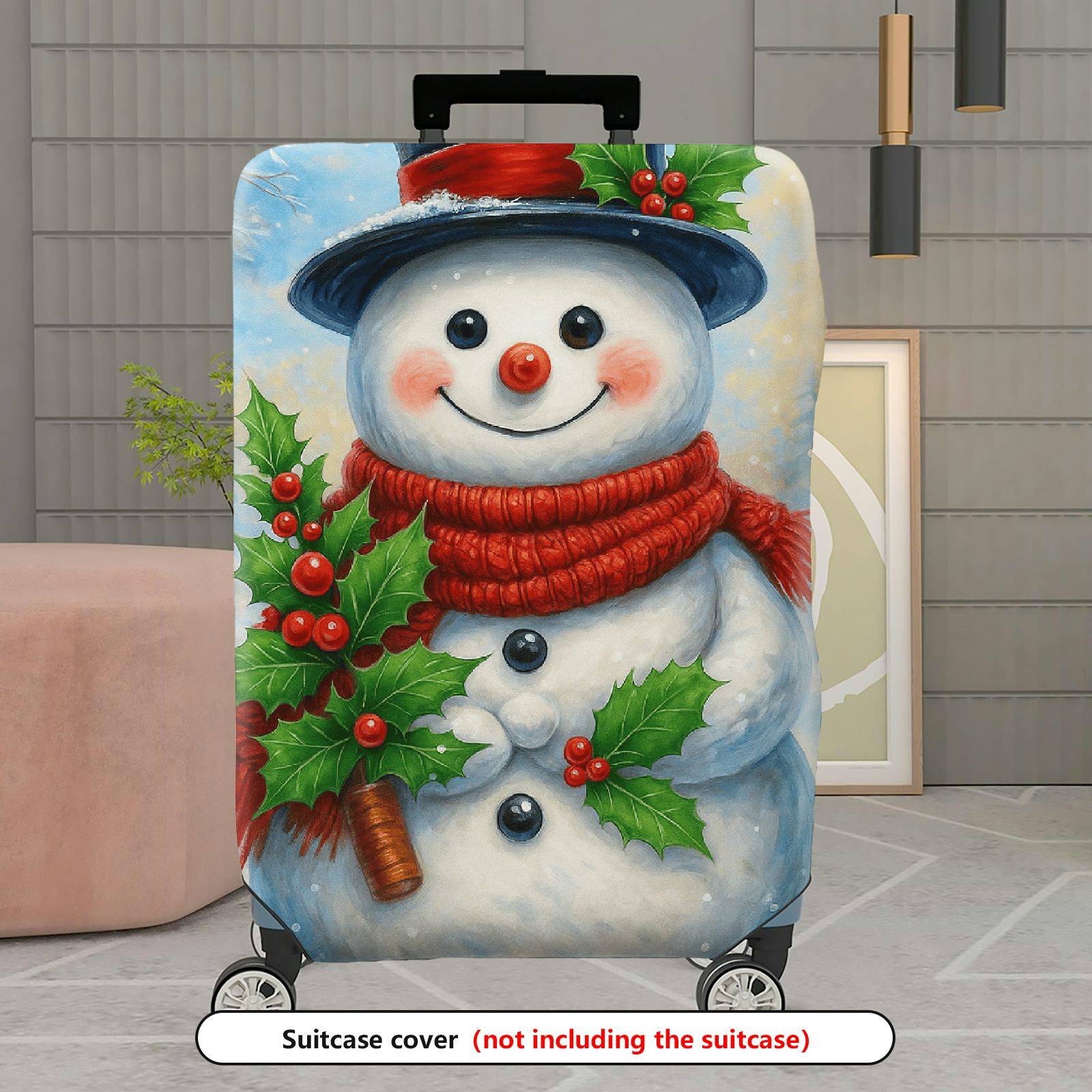 1-Piece Snowman Christmas Winter Holiday Festive Cheer  Suitcase Luggage Cover, Stretch Protective Sleeve