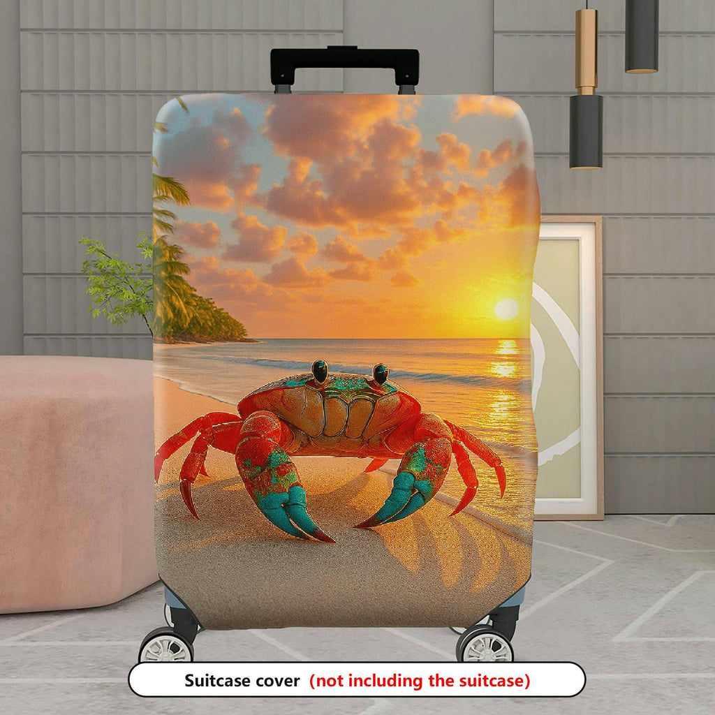 1-Piece Sunset Beach Crab Palm Ocean Holiday  Suitcase Luggage Cover, Stretch Protective Sleeve