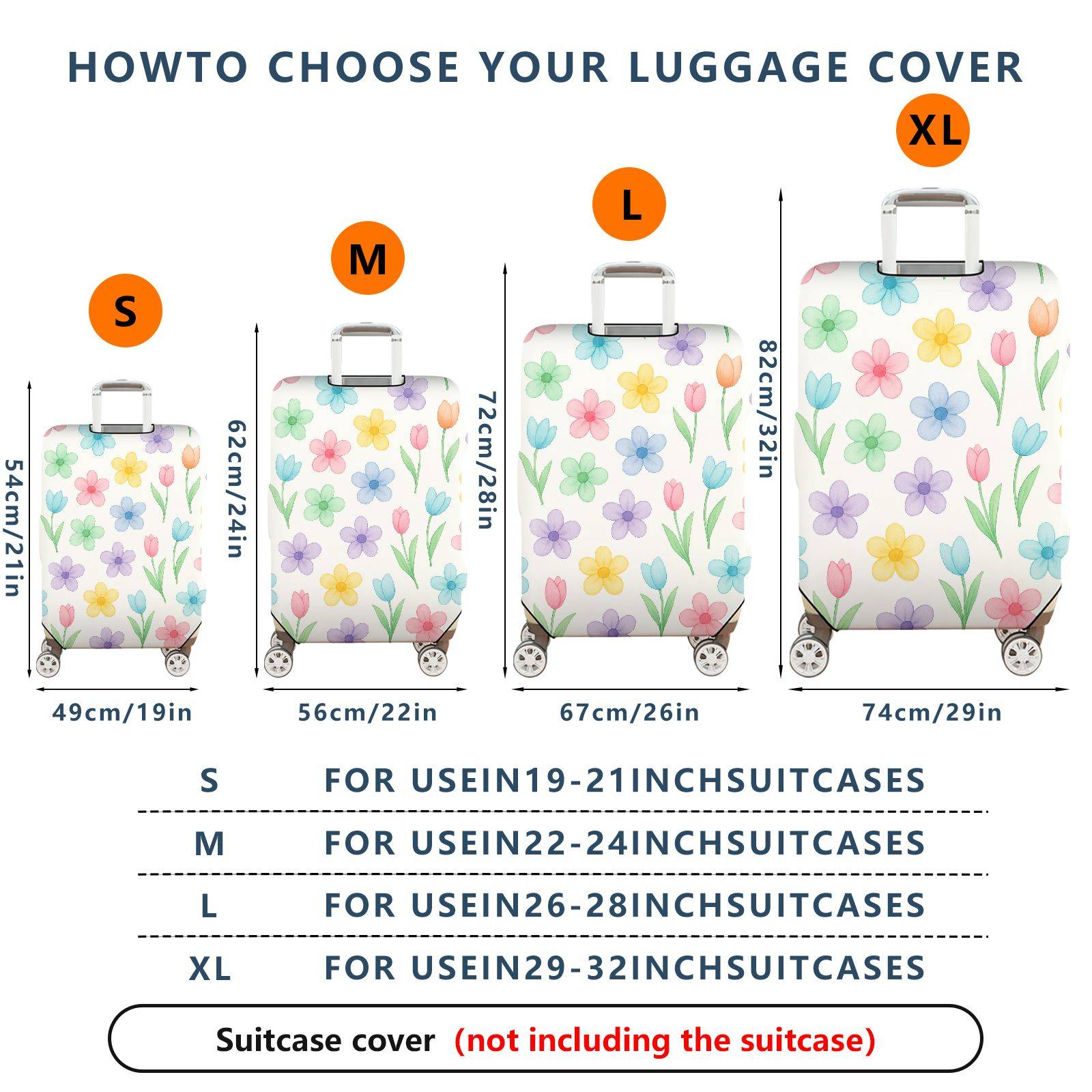 1-Piece Floral Colorful Spring Flower Tulip Pastel  Suitcase Luggage Cover, Stretch Protective Sleeve