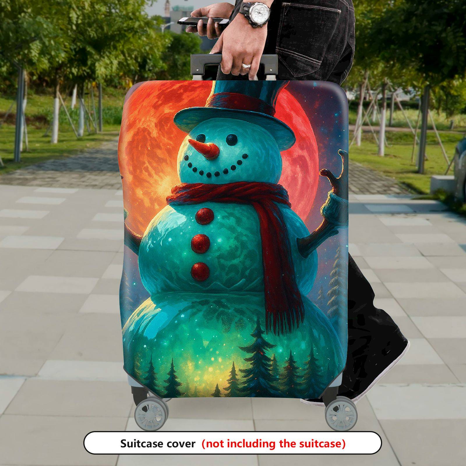 1-Piece Snowman Christmas Winter Holiday Festive Night  Suitcase Luggage Cover, Stretch Protective Sleeve