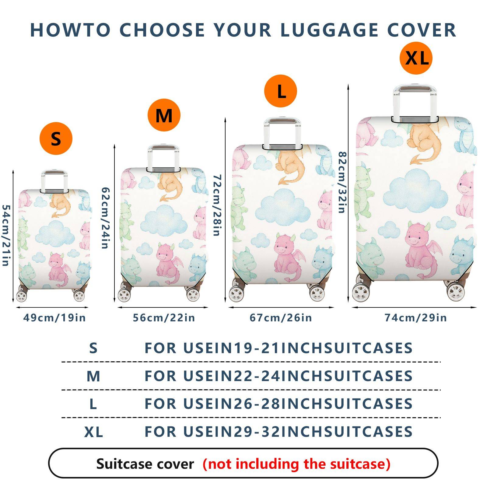 1-Piece Cute Fantasy Dragon Cloud Pastel Colorful  Suitcase Luggage Cover, Stretch Protective Sleeve