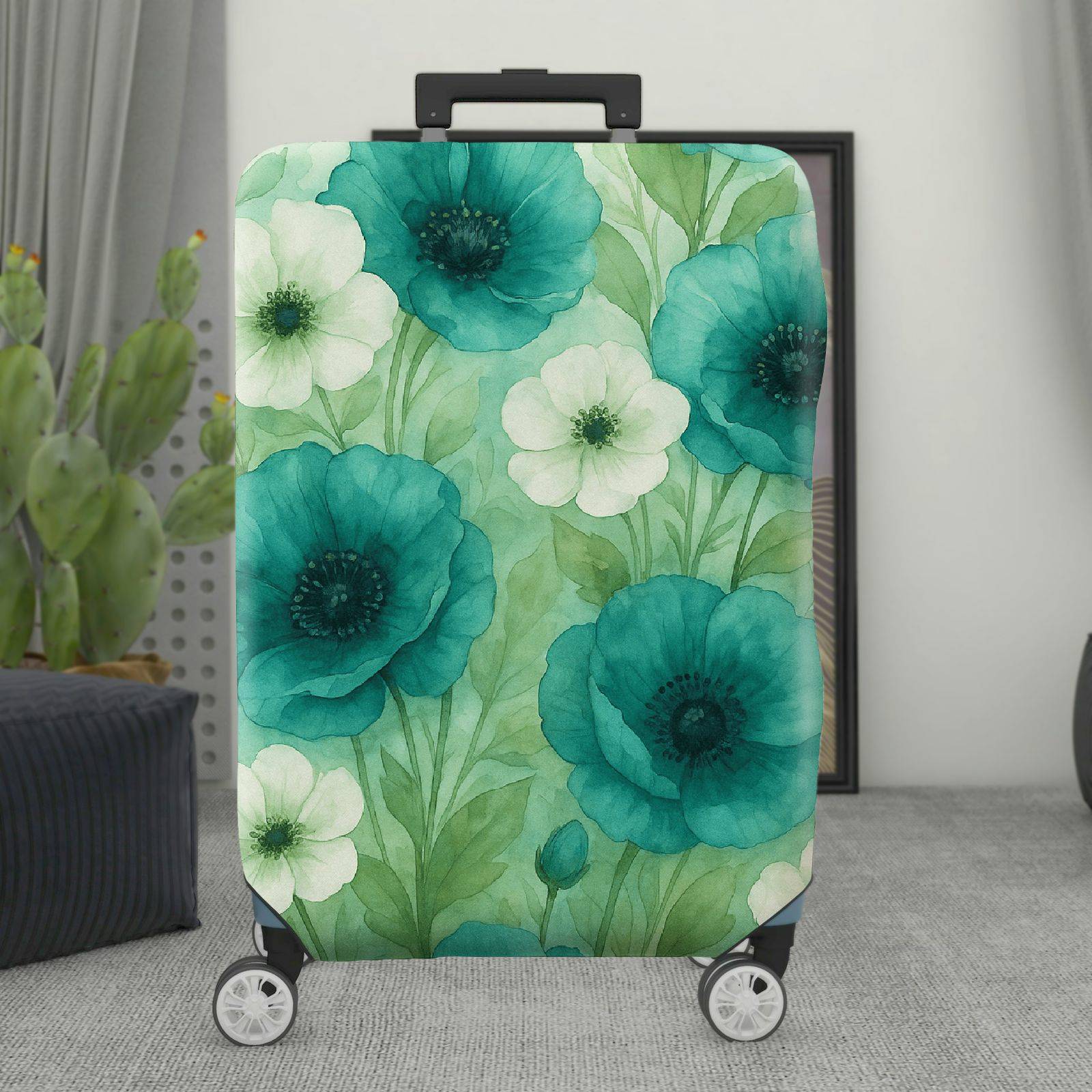 1-Piece Green Floral Nature Abstract Artistic  Suitcase Luggage Cover, Stretch Protective Sleeve