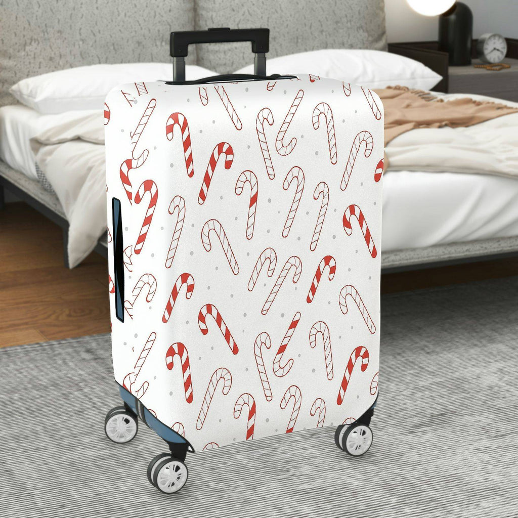 1-Piece Christmas Candy Cane Holiday Snow Festive  Suitcase Luggage Cover, Stretch Protective Sleeve