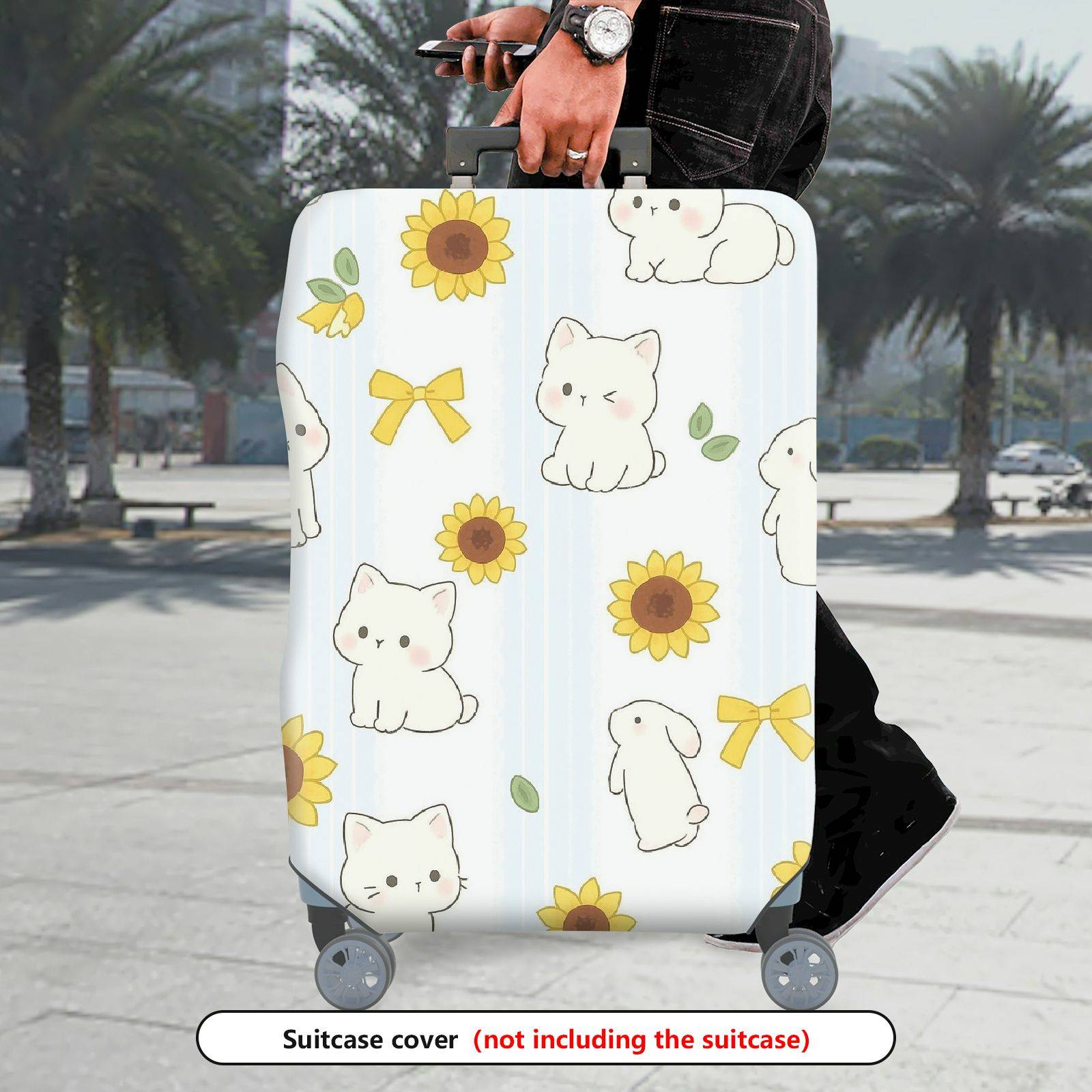 1-Piece Cute Cat Sunflower Bunny Bow Striped  Suitcase Luggage Cover, Stretch Protective Sleeve
