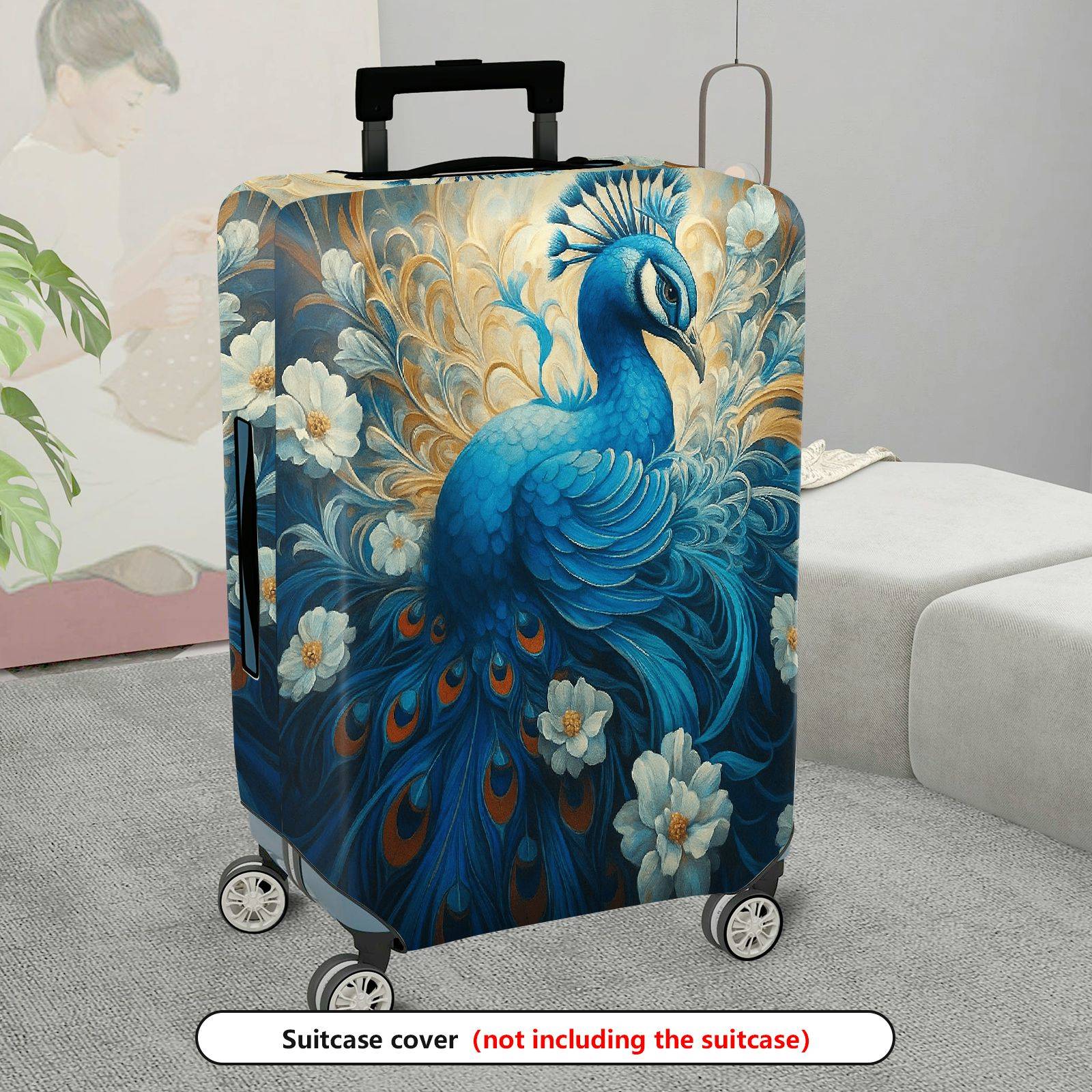 1-Piece Artistic Peacock Floral Abstract Animal Nature  Suitcase Luggage Cover, Stretch Protective Sleeve