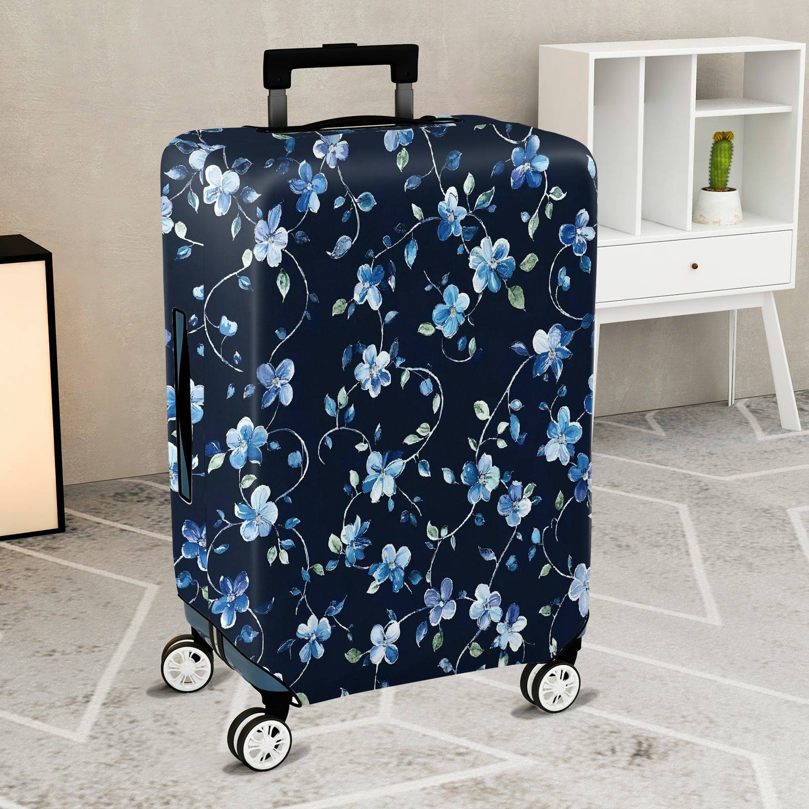 1-Piece Floral Blue Vine Pattern Travel Holiday Design  Suitcase Luggage Cover, Stretch Protective Sleeve