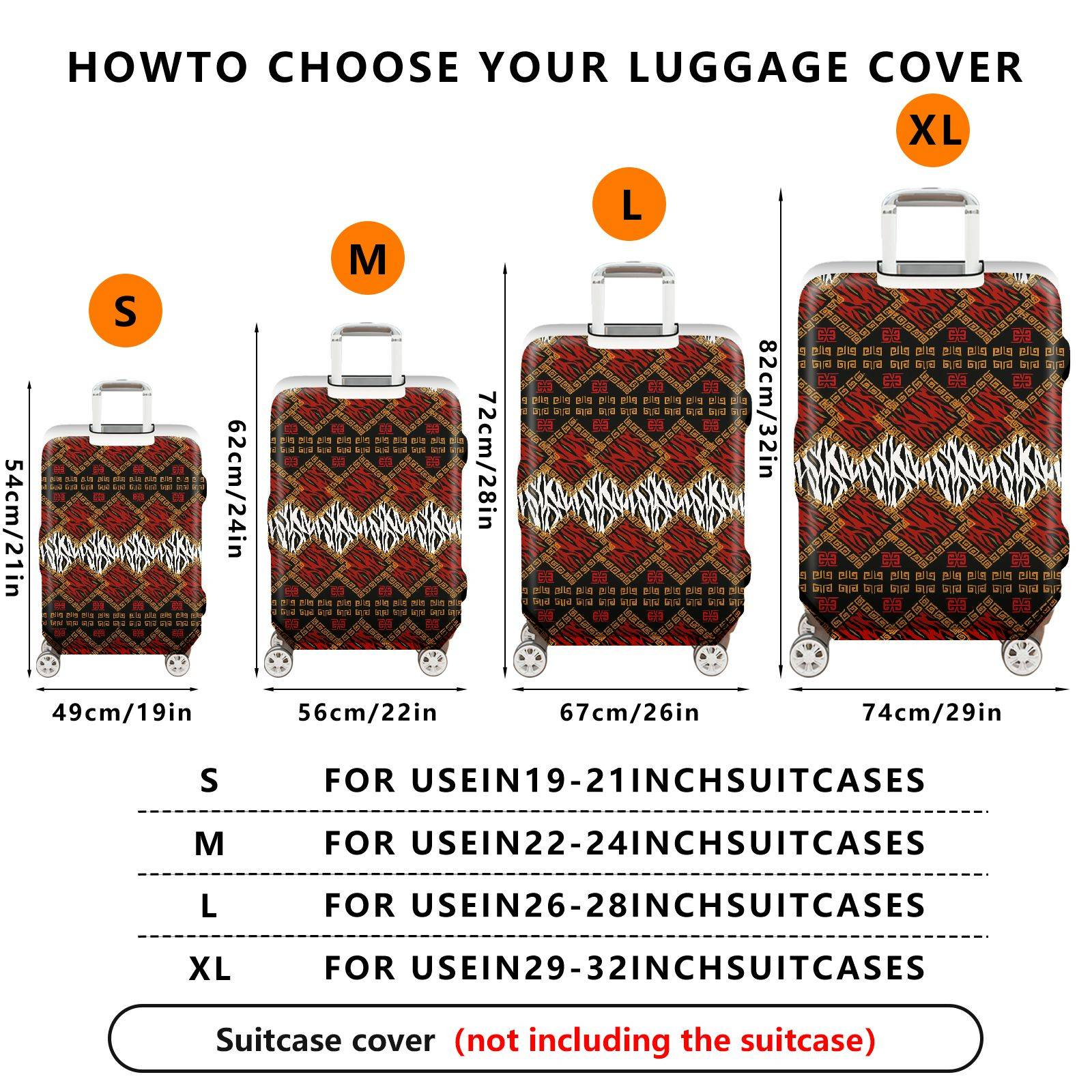 1-Piece Red Gold Black Animal Pattern Geometric Tribal Ethnic  Suitcase Luggage Cover, Stretch Protective Sleeve