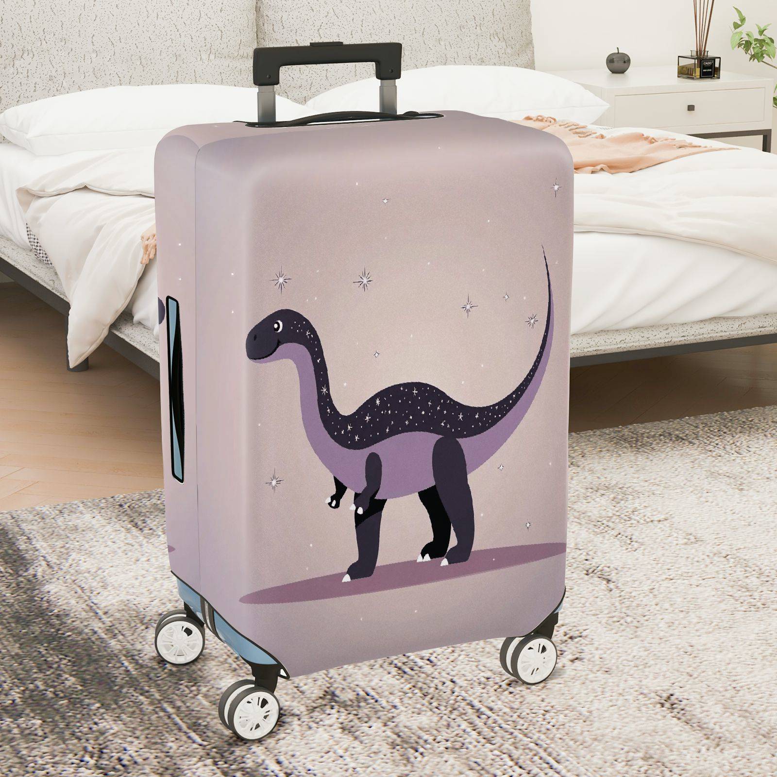 1-Piece Dinosaur Starry Gray Purple Galaxy Magic Cosmic  Suitcase Luggage Cover, Stretch Protective Sleeve