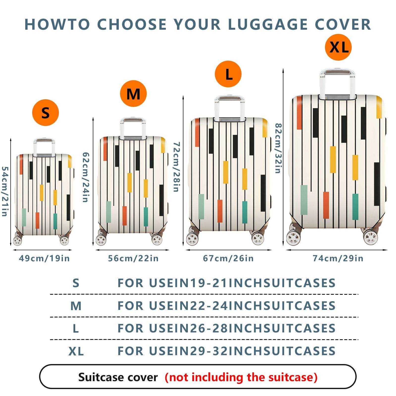 1-Piece Striped Colorful Geometric Abstract Modern Artistic  Suitcase Luggage Cover, Stretch Protective Sleeve