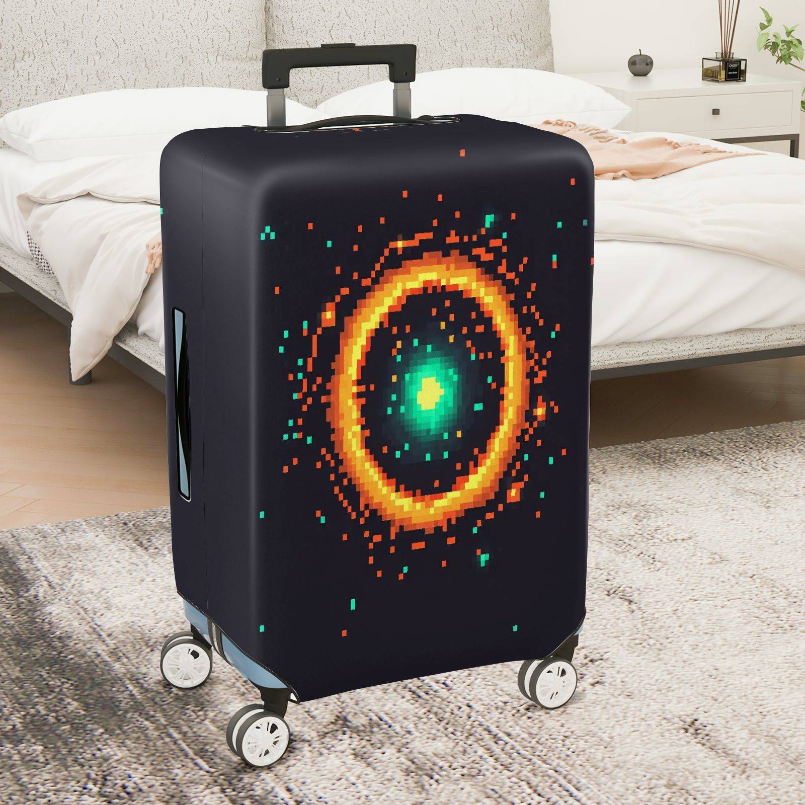 1-Piece Digital Pixel Cosmic Space Galaxy Sci-Fi Astronomy  Suitcase Luggage Cover, Stretch Protective Sleeve