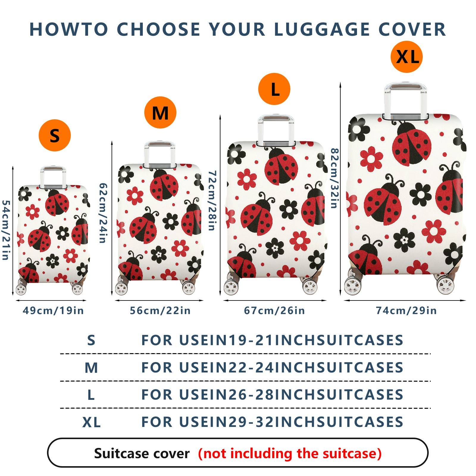 1-Piece Ladybug Floral Colorful Cute Fun Pattern  Suitcase Luggage Cover, Stretch Protective Sleeve