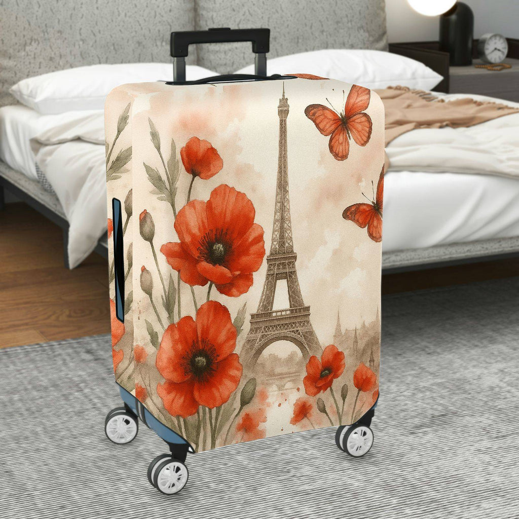 1-Piece Paris Flower Butterfly Eiffel Tower Artistic Romantic  Suitcase Luggage Cover, Stretch Protective Sleeve