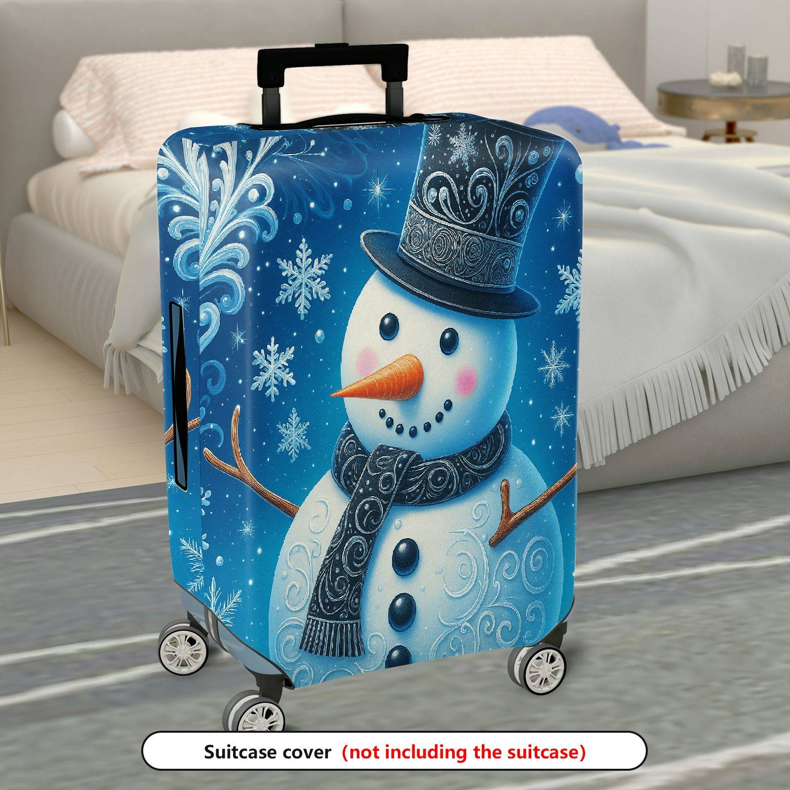 1-Piece Snowman Christmas Holiday Winter Snowflake  Suitcase Luggage Cover, Stretch Protective Sleeve