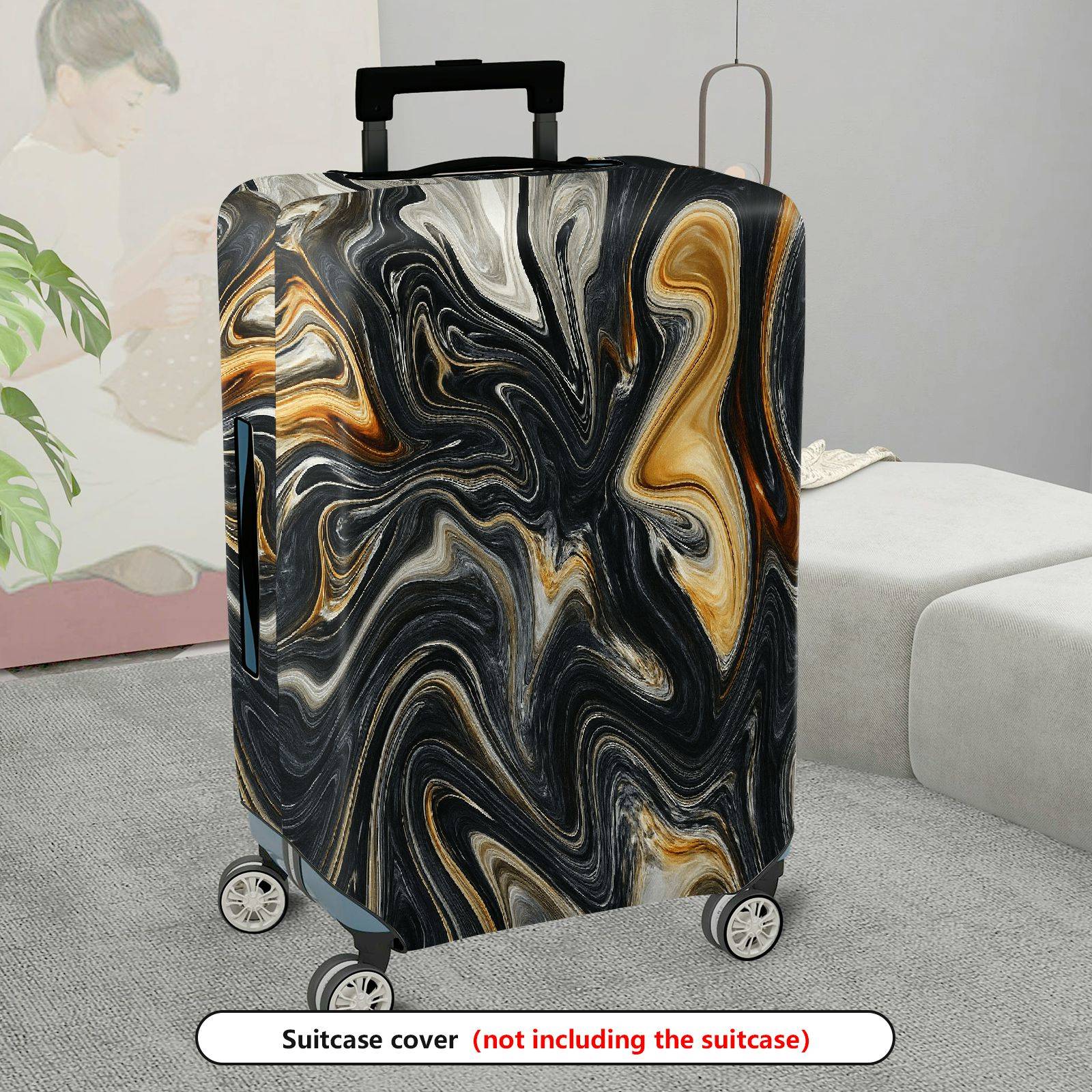 1-Piece Abstract Black Gold White Swirl Pattern Art Design  Suitcase Luggage Cover, Stretch Protective Sleeve