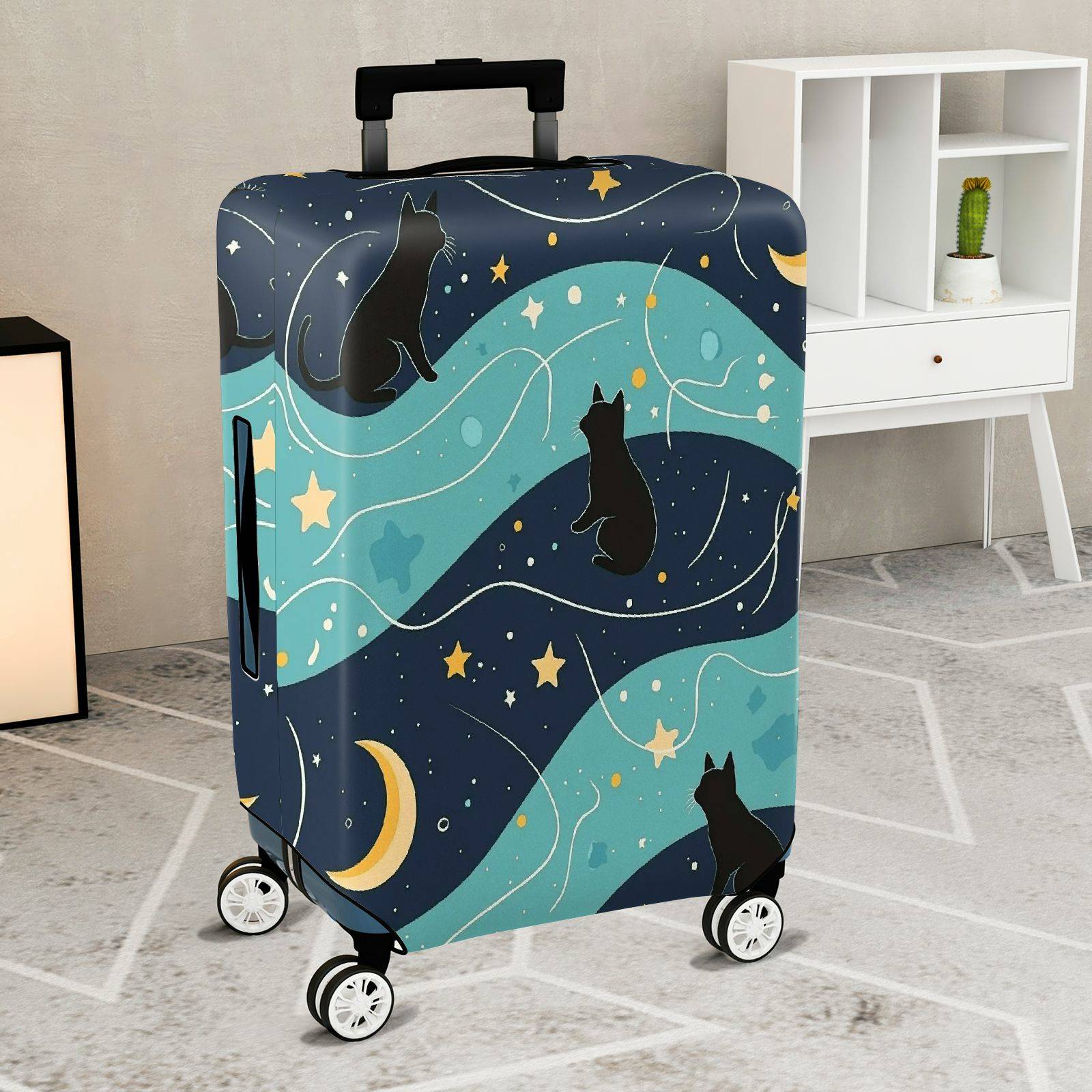 1-Piece Cat Starry Night Moon Galaxy Cosmic  Suitcase Luggage Cover, Stretch Protective Sleeve
