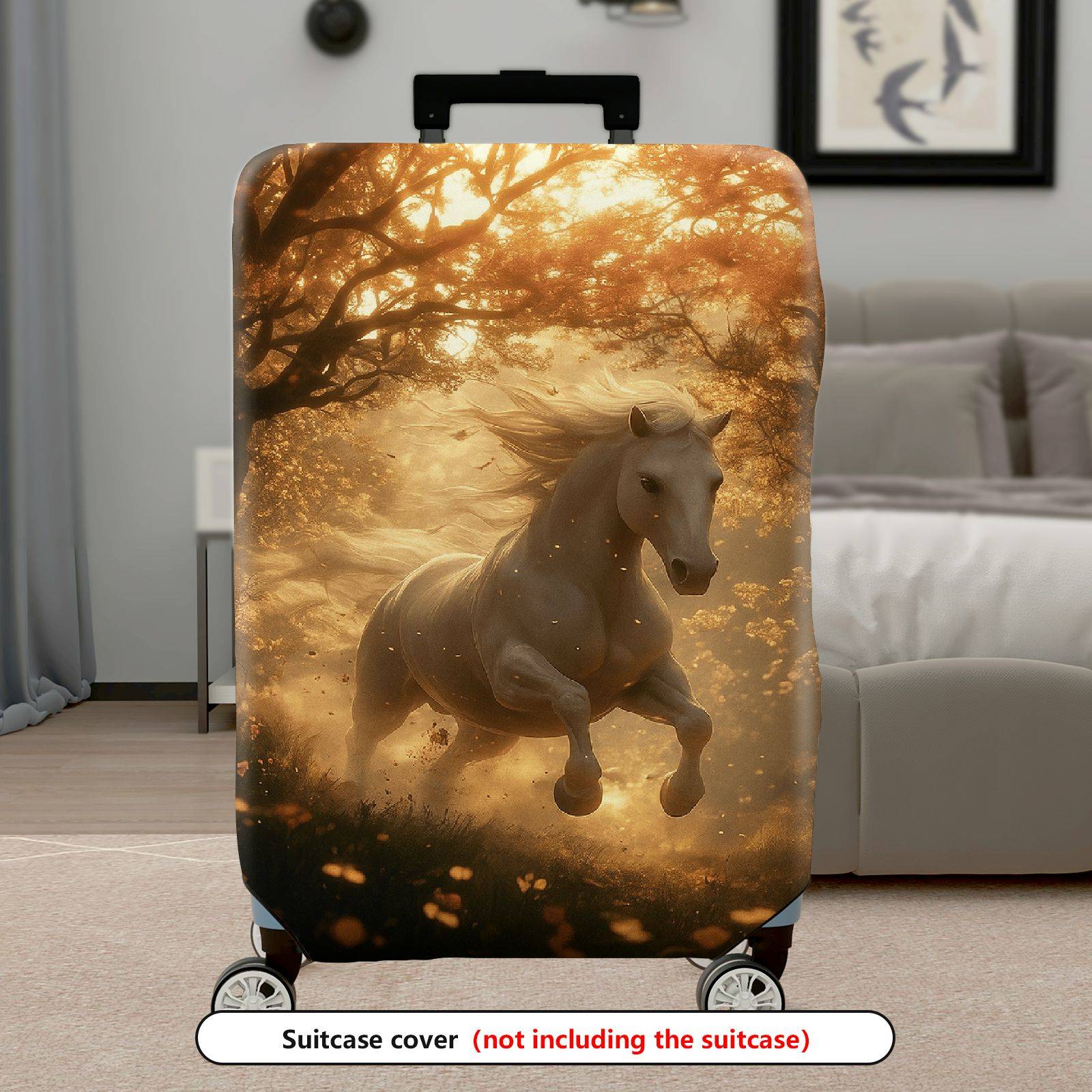 1-Piece Golden Forest Horse Fantasy Running Wildlife Artistic  Suitcase Luggage Cover, Stretch Protective Sleeve